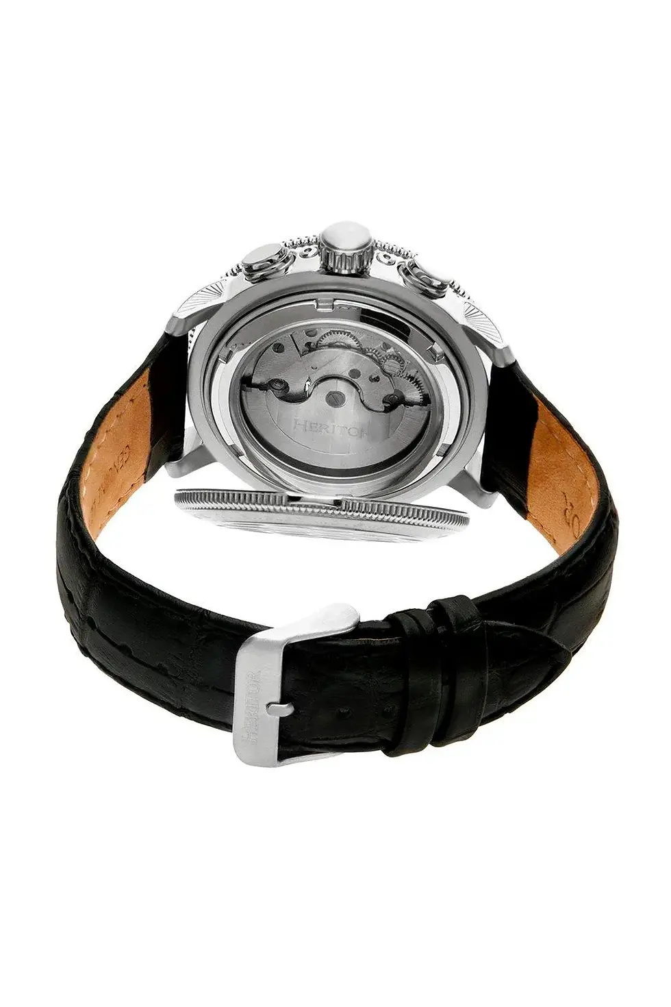 Thumbnail: Heritor Automatic Aura Men's Semi-Skeleton Leather-Band Watch