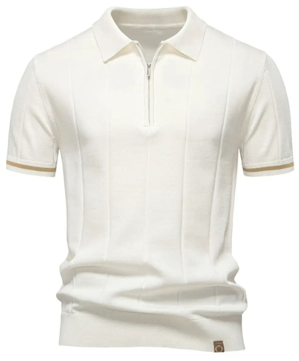 MODISHION Turn-Down Short-Sleeve Polo Shirt with Partial Zip Placket