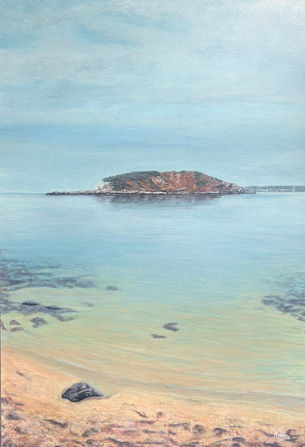 En las primeras horas de la mñana cuando la mar esta en calma, la luz desprende una frescura y cierta
transparencia, para deleitarnos con un efecto espejo donde el cielo se funde con la tierra y el islote
parece flotar, en una calmada vision que nosmaravilla y reconforta.