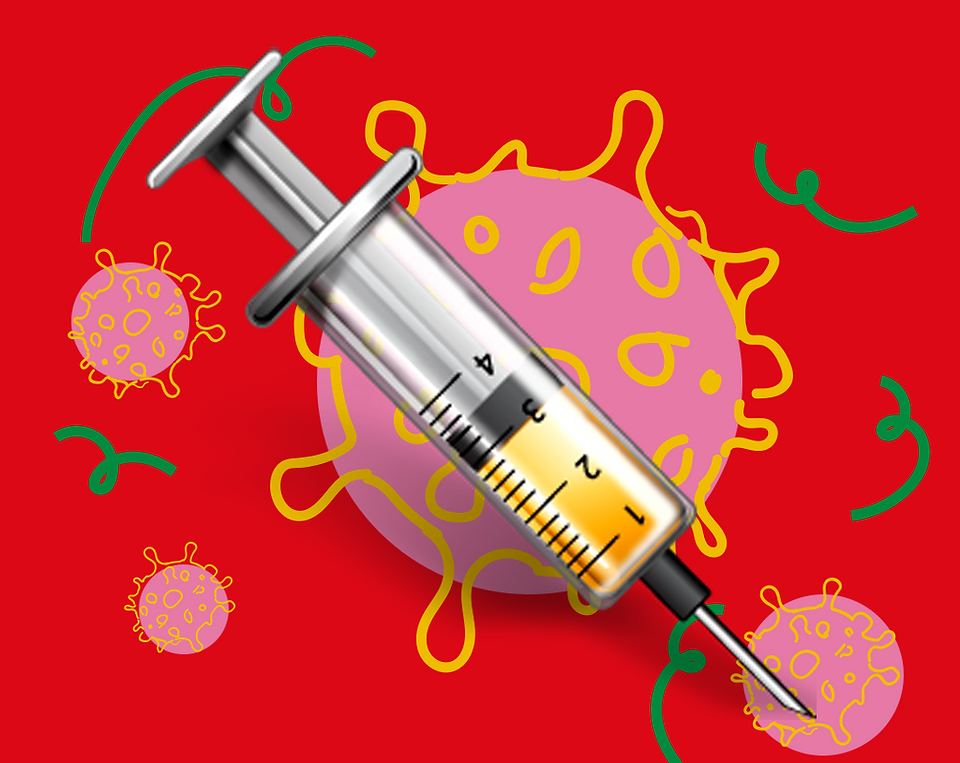 Cartoon syringe of Covid vaccine