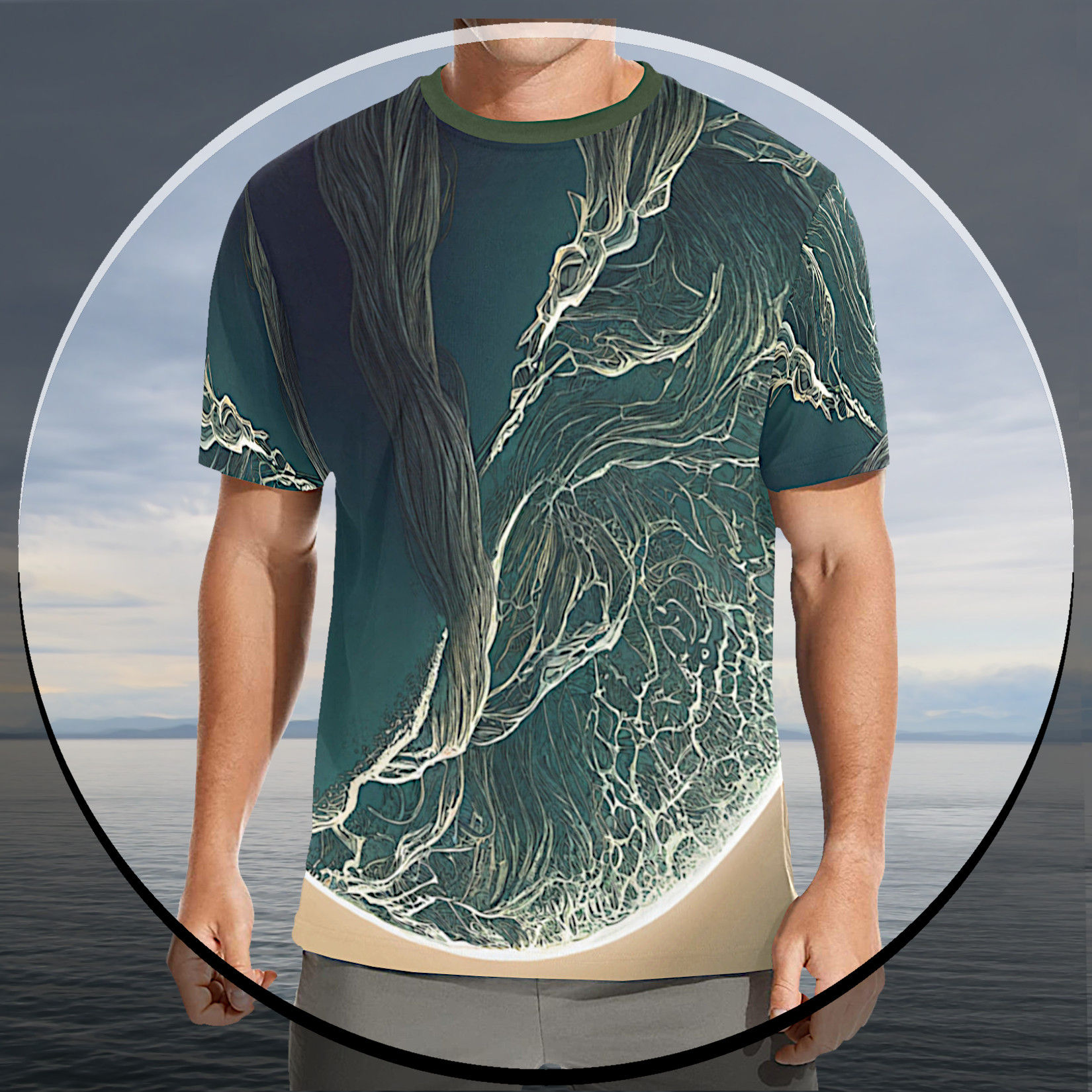 Waves of Neural Brocade - All-Over Print Crew Neck T-Shirt