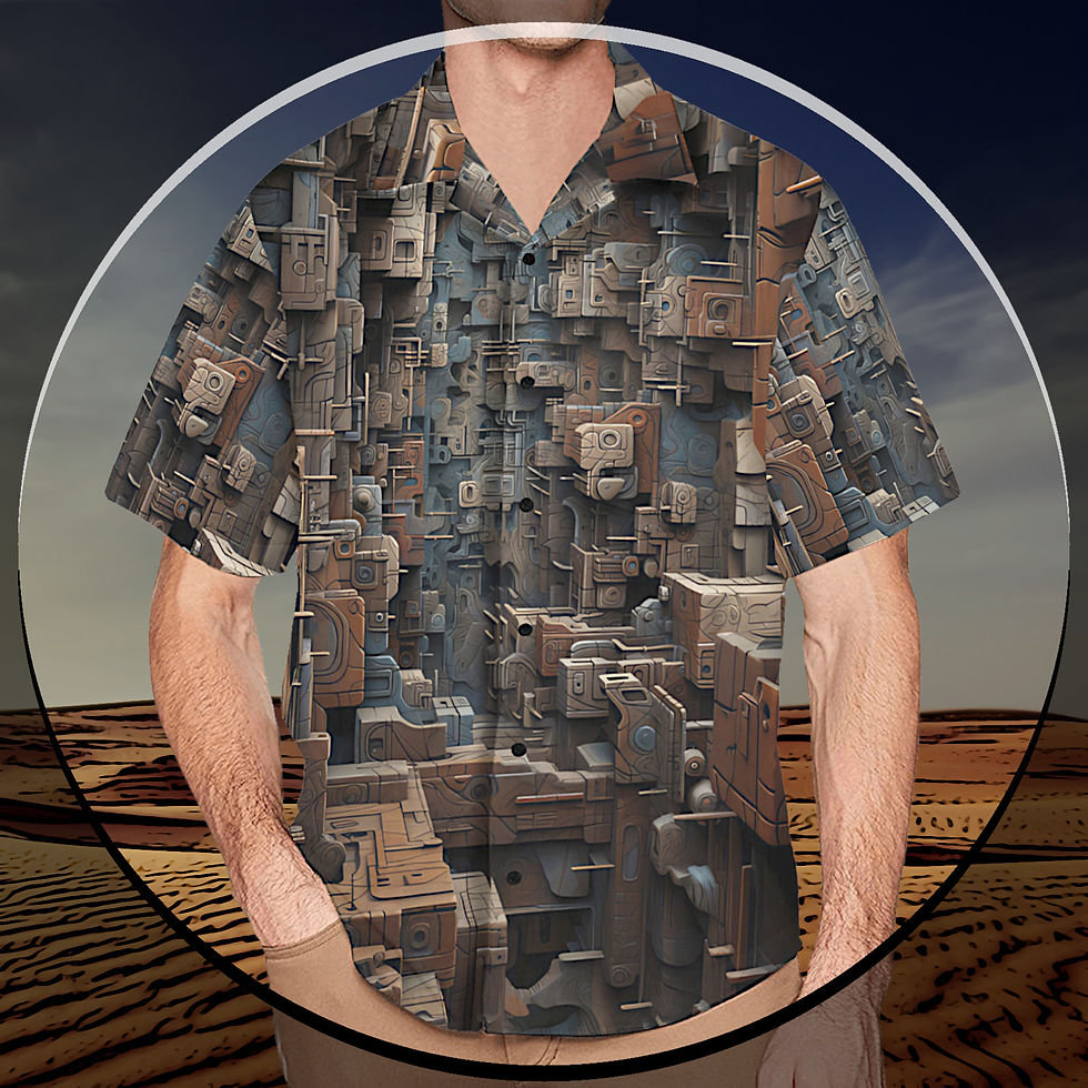 Thumbnail: Greeble Earthtones - Square-Cut Hawaiian Shirt With Chest Pocket