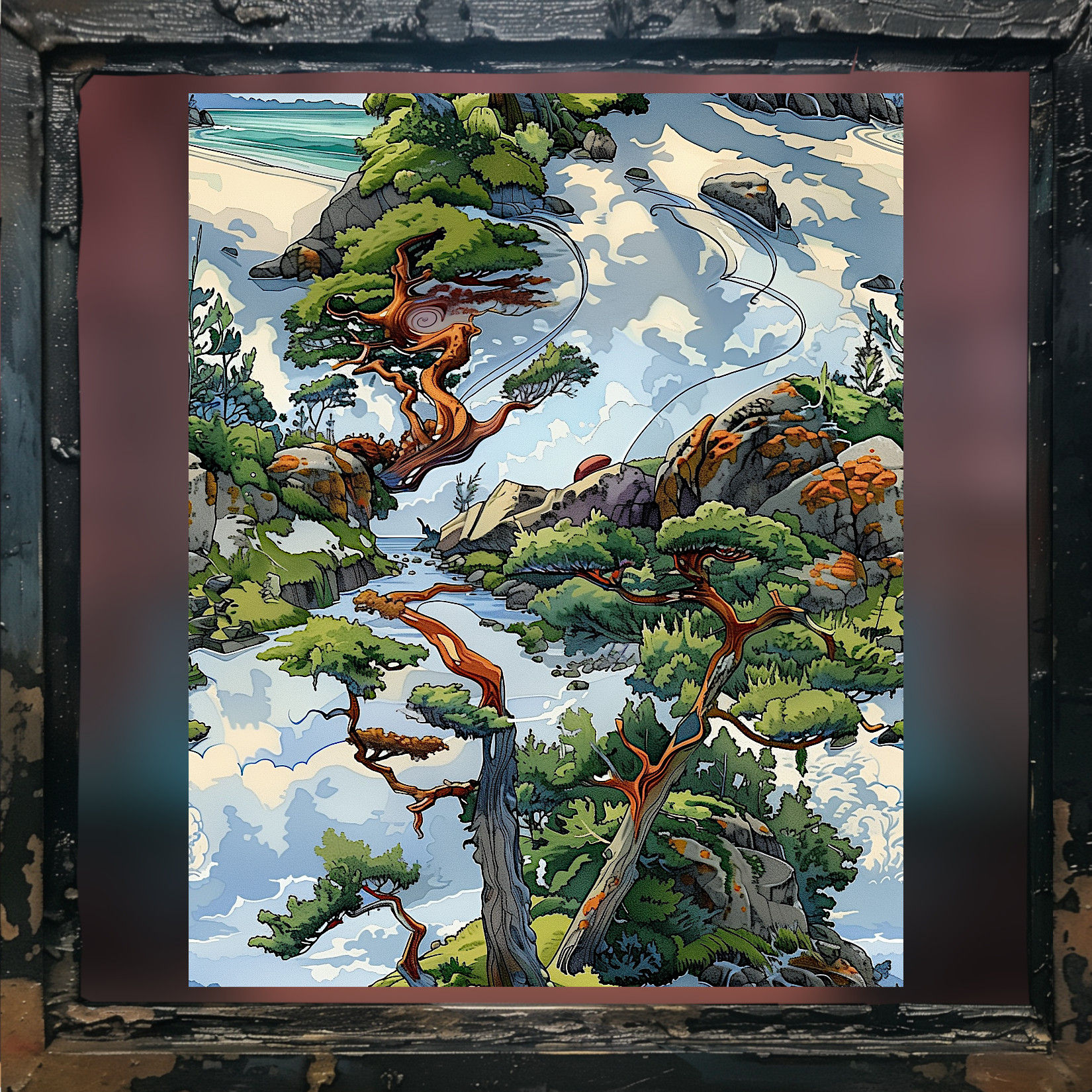 Arbutus Shore One, Pattern - Square-Cut Hawaiian Shirt With Chest Pocket