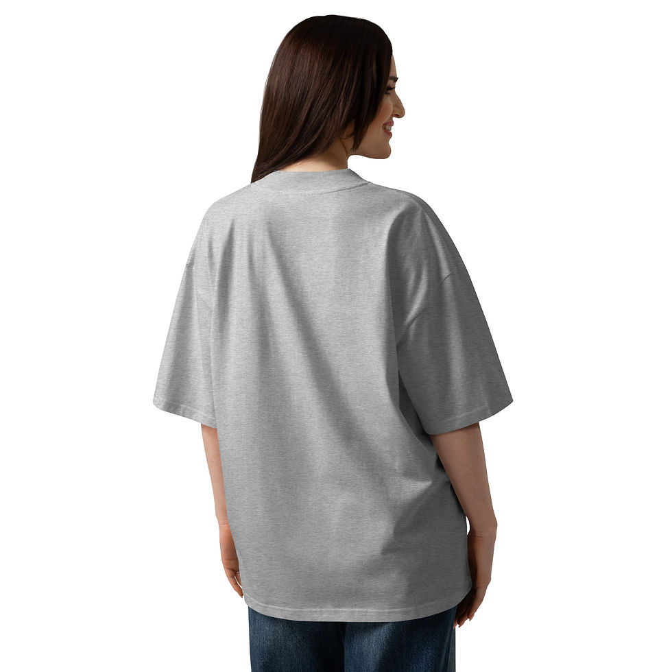 Thumbnail: Overthinker Unisex organic oversized t-shirt — High neck blaster 2.0 t shirt heather grey back