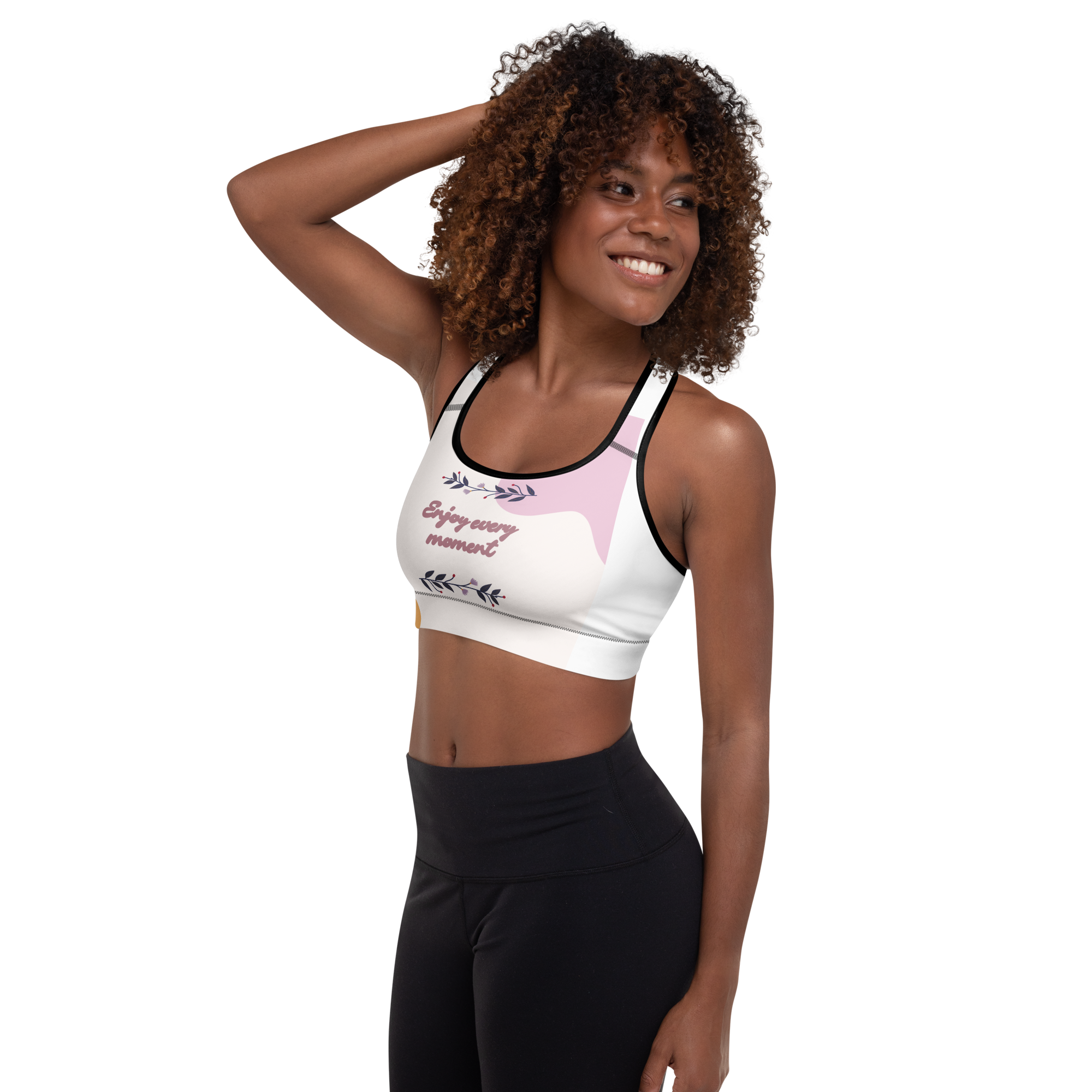 Padded Sports Bra — All over print black left