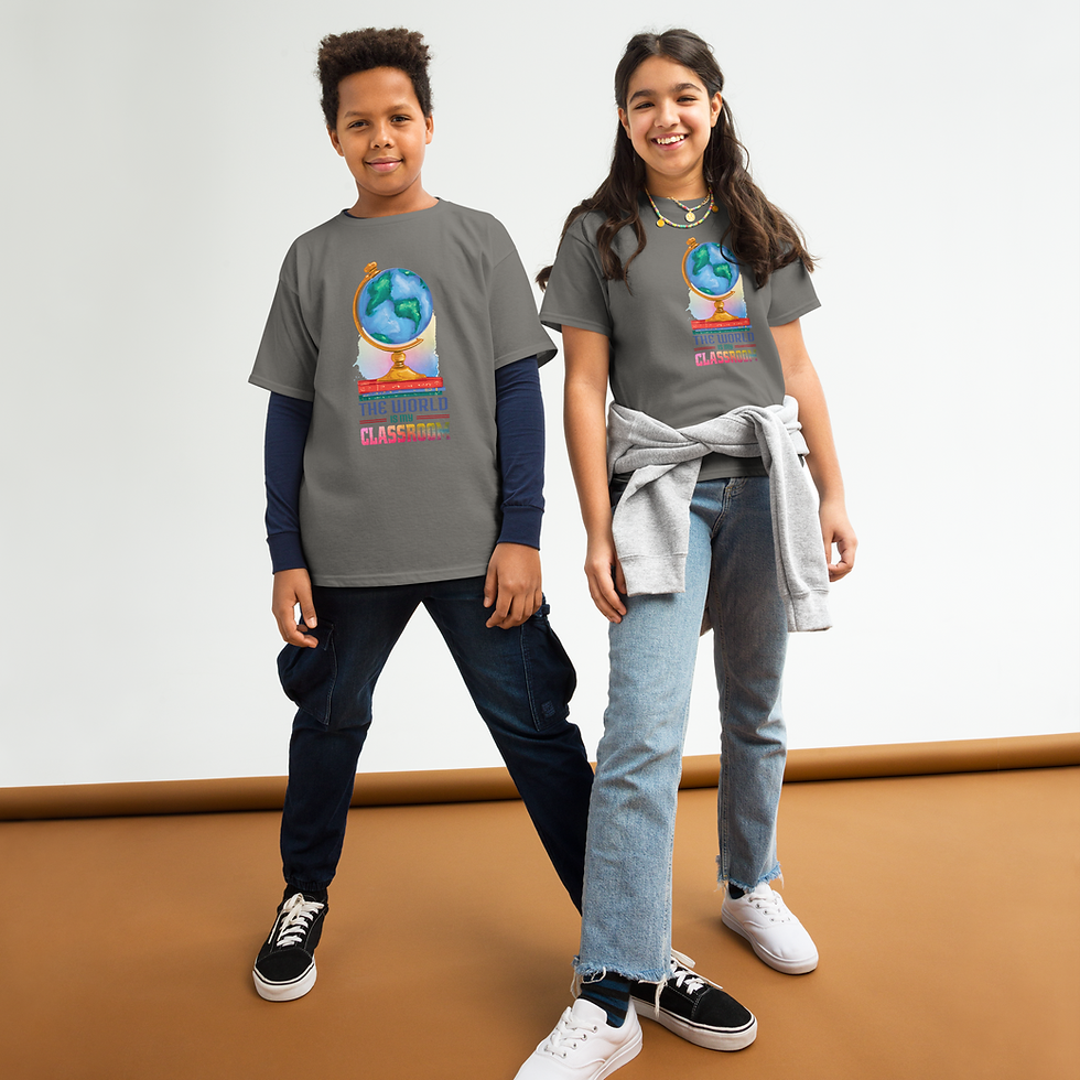 Thumbnail: The World is My Classroom Youth classic tee — Charcoal front