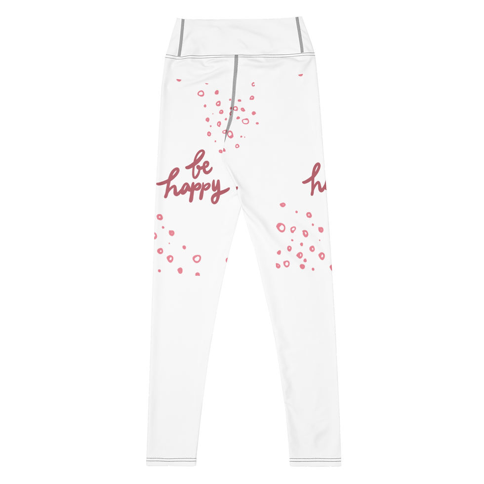 Thumbnail: Be Happy Yoga Leggings — All over print white back