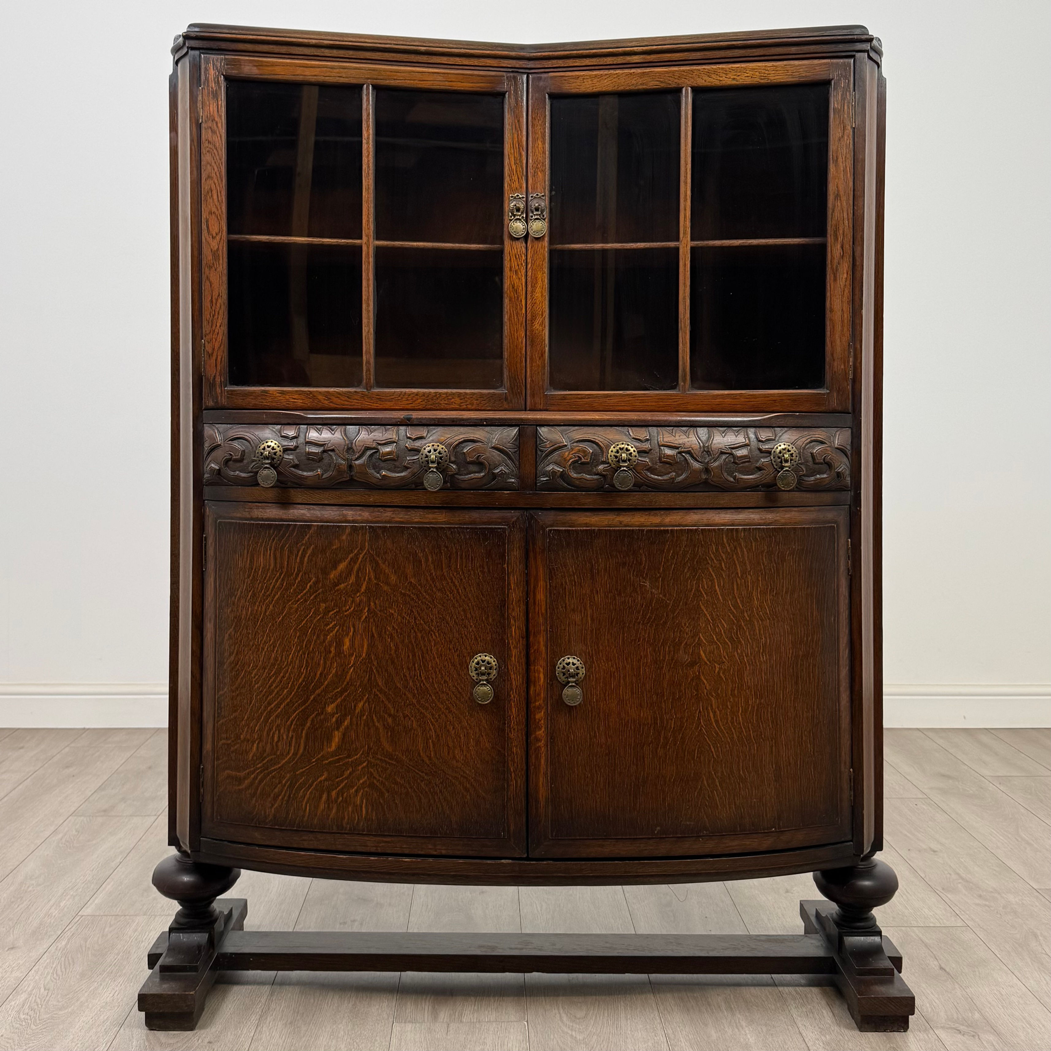 Antique 20th Century Edwardian Display Cabinet In Oak ( AF-5653 )