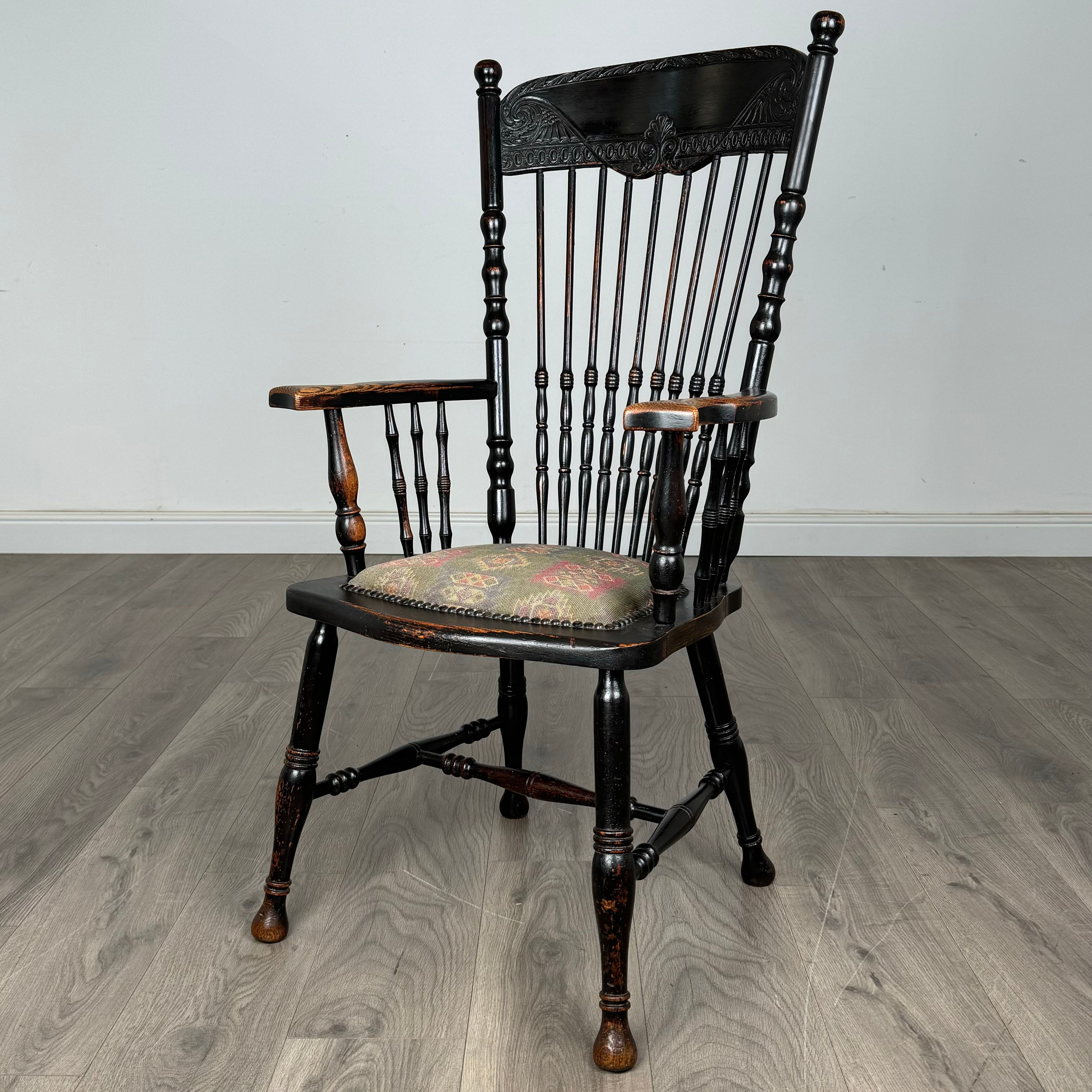 Antique 19th Century Ebonised Windsor Armchair In Oak ( REF AF-3467 )