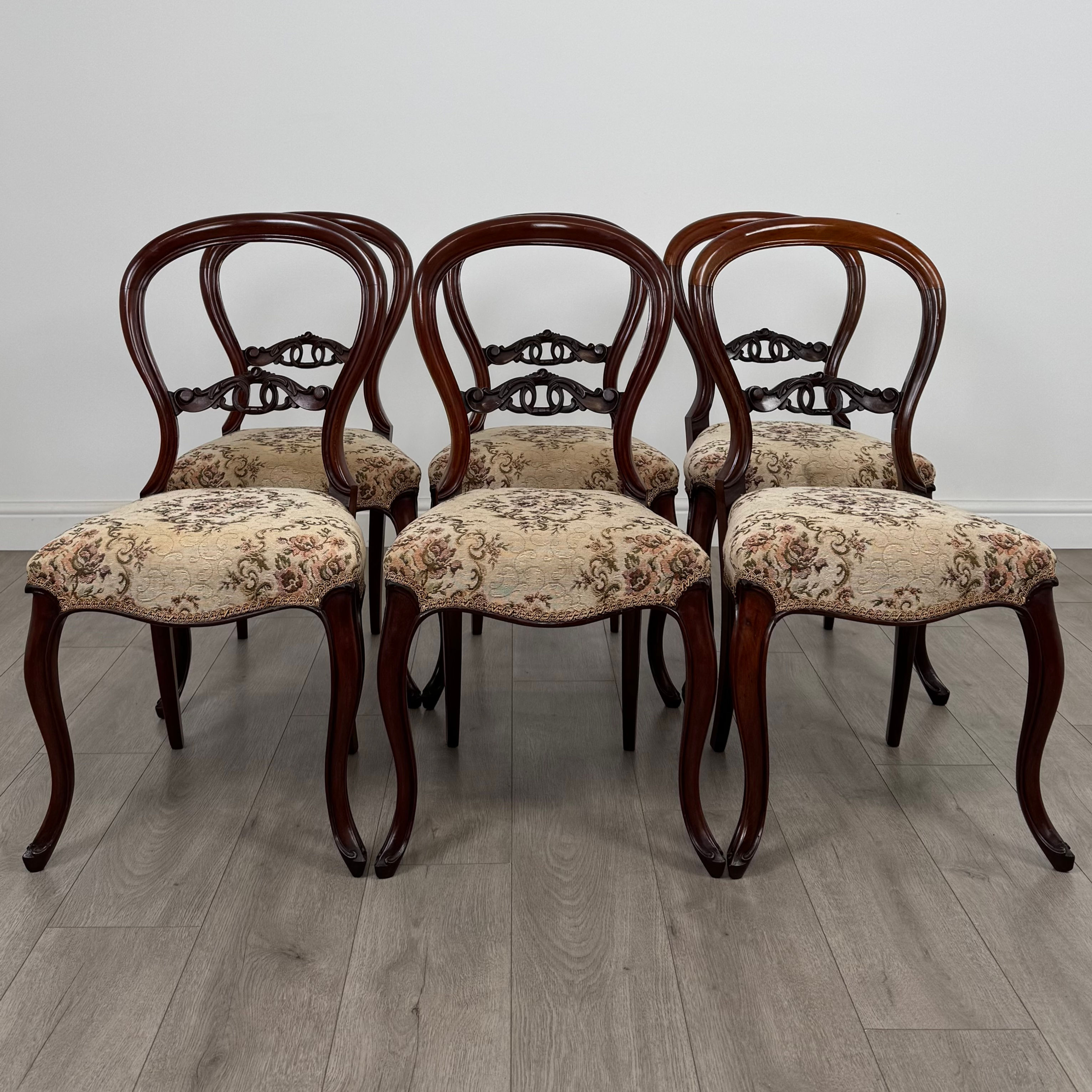 Antique 19th Century Set Of 6 Balloon Back Dining Chairs ( REF AF-4573 )