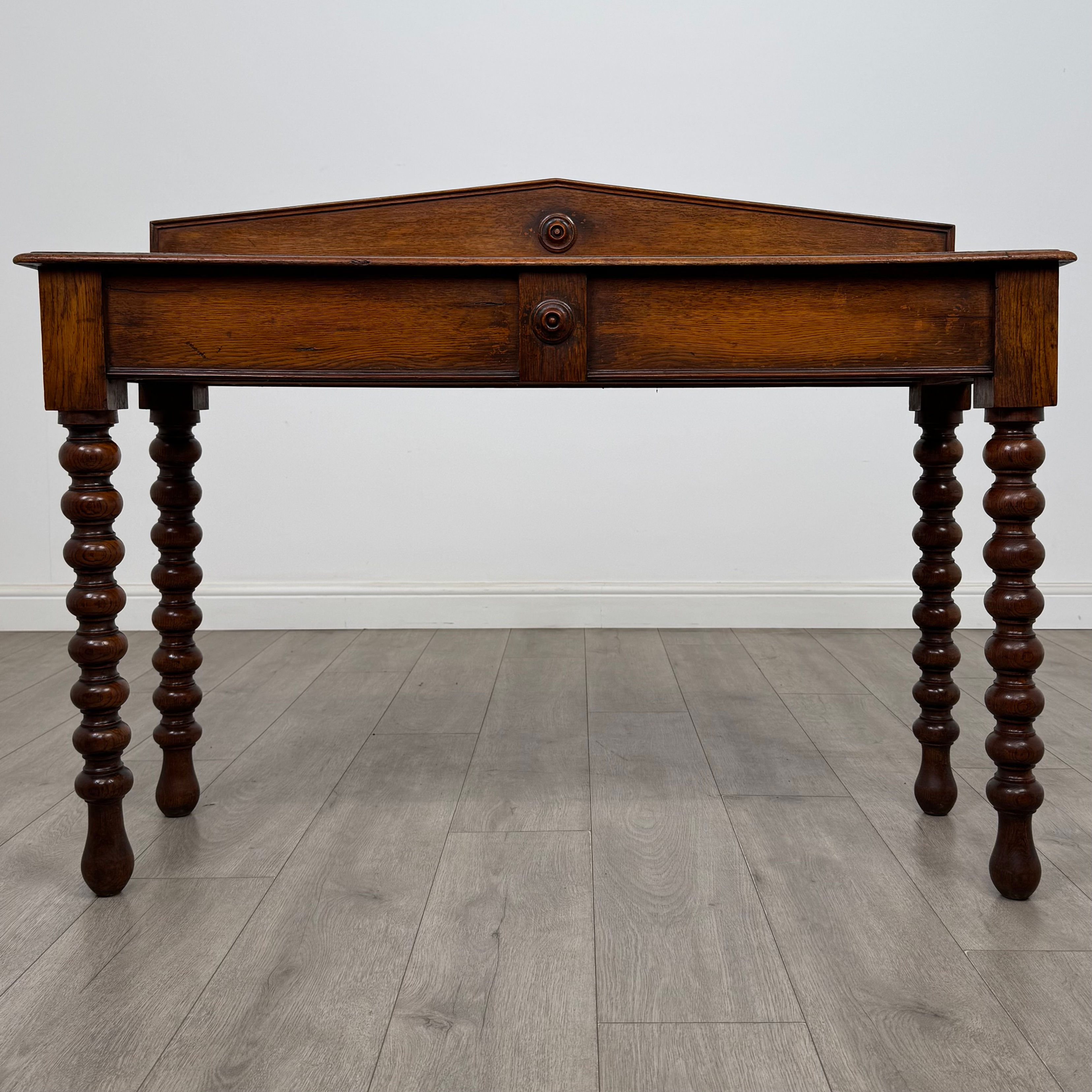 Antique 19th Century Bobbin Turned Victorian Writing Table In Oak ( AF-5357 )