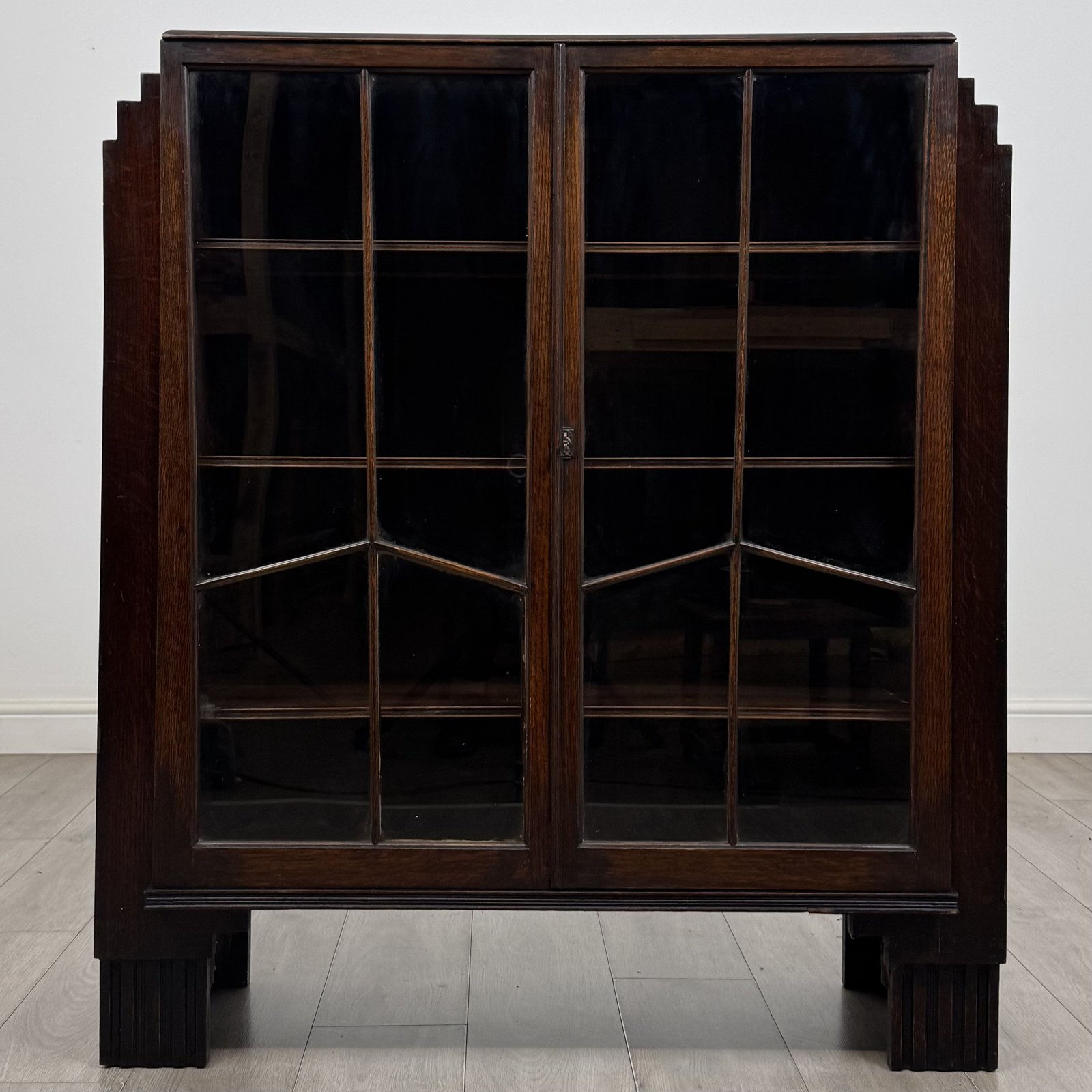 Vintage Art Deco Oak Glazed Display Cabinet | Skyscraper Bookcase | AF-6761