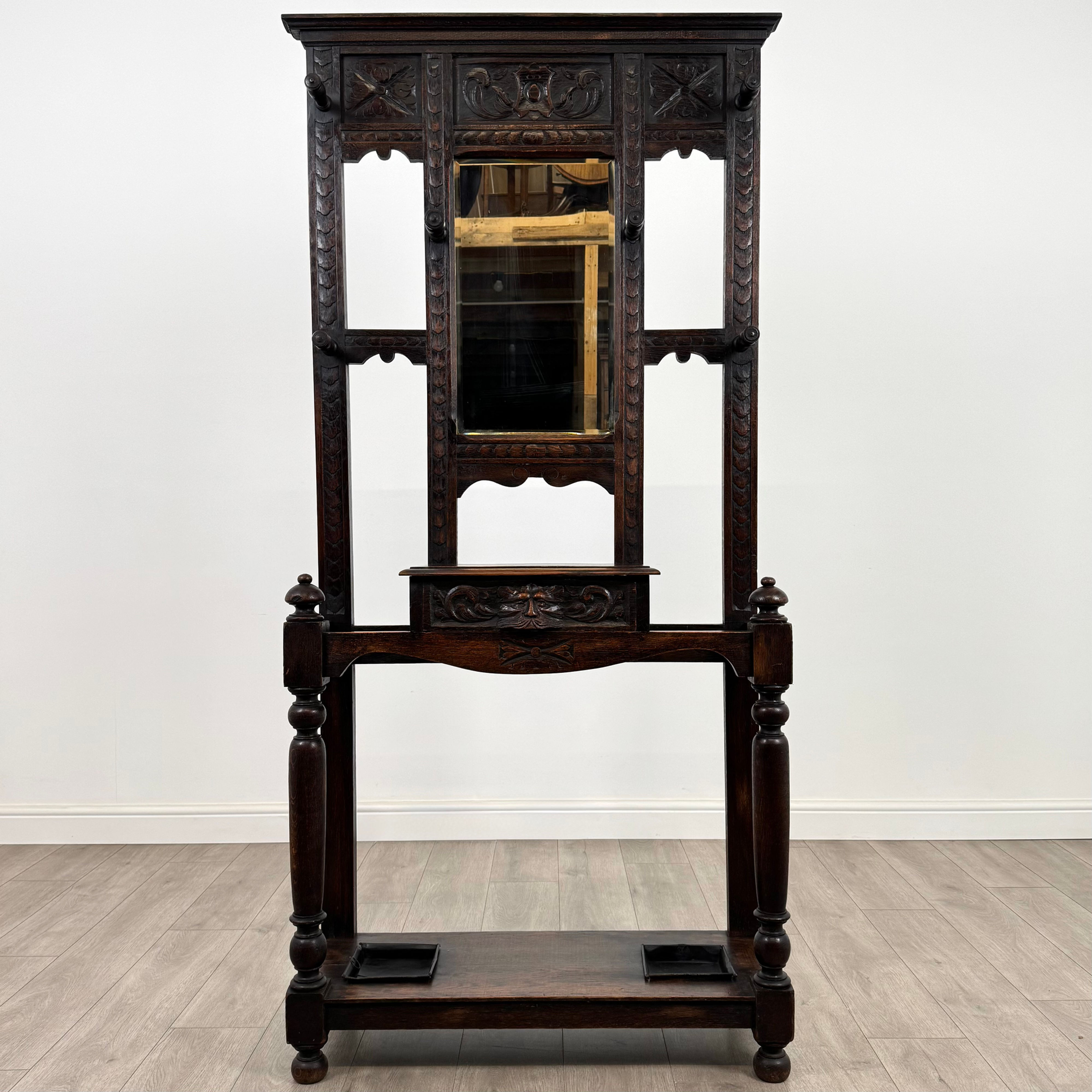 Antique 19th Century Carved Oak Green Man Hall Stand ( REF AF-4963 )