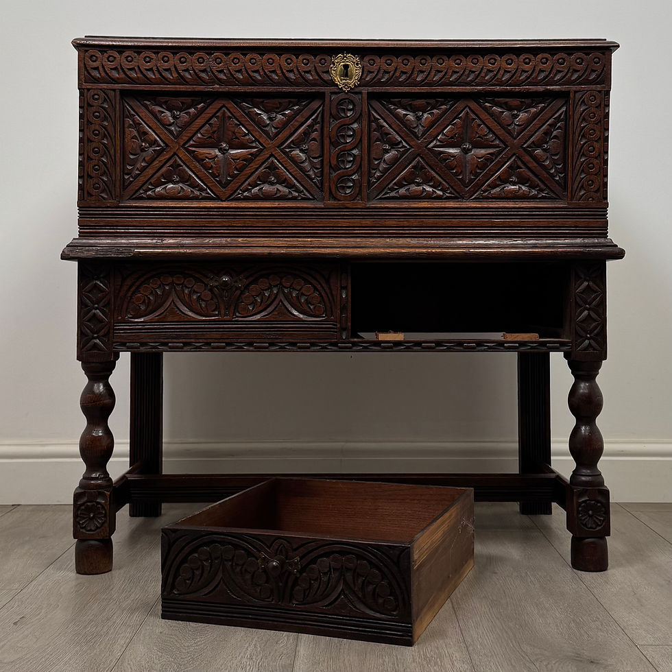 Thumbnail: Antique 19th Century Carved Victorian Chest On Stand In Oak ( AF-5799 )