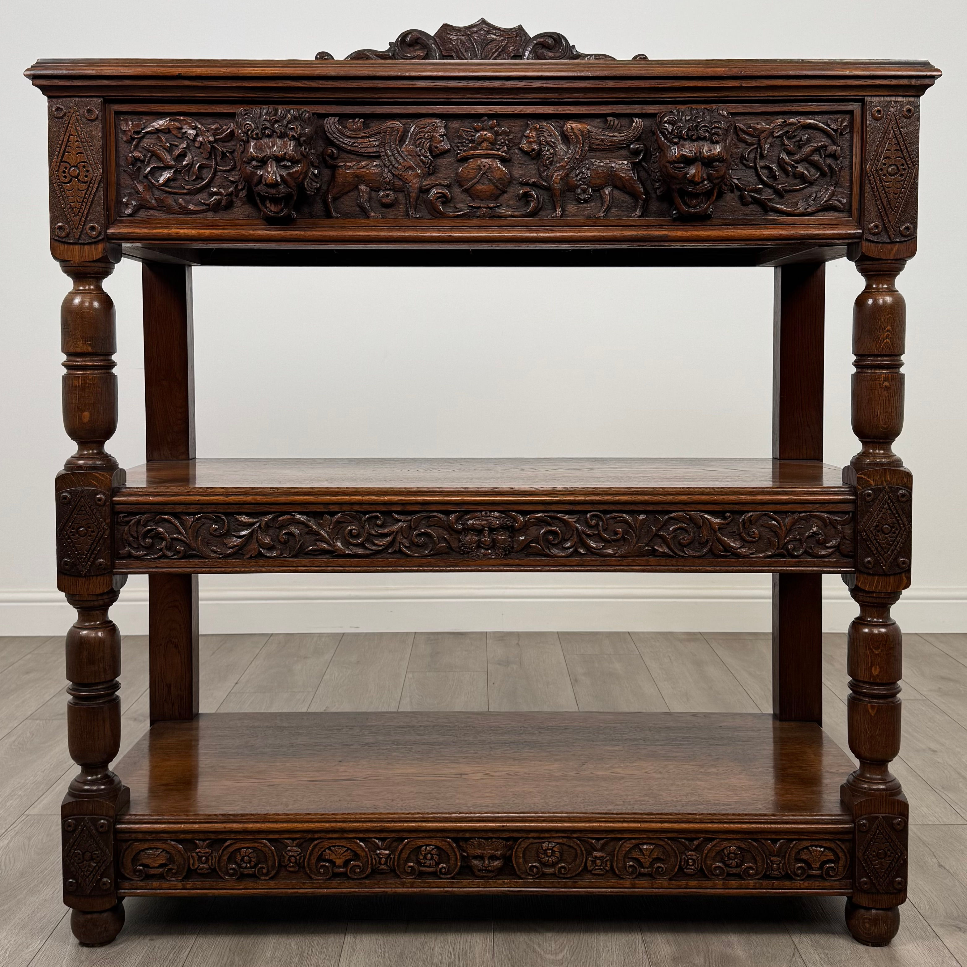 Antique 19th Century Breathtaking Carved Oak Buffet / Sideboard ( REF AF-4745 )