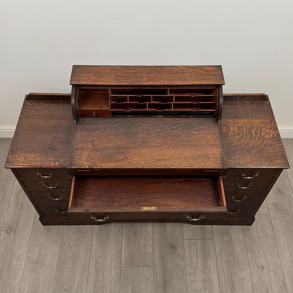 Thumbnail: Antique 19th Century Tambour Top Bankers Desk In Oak ( REF AF-5153 )
