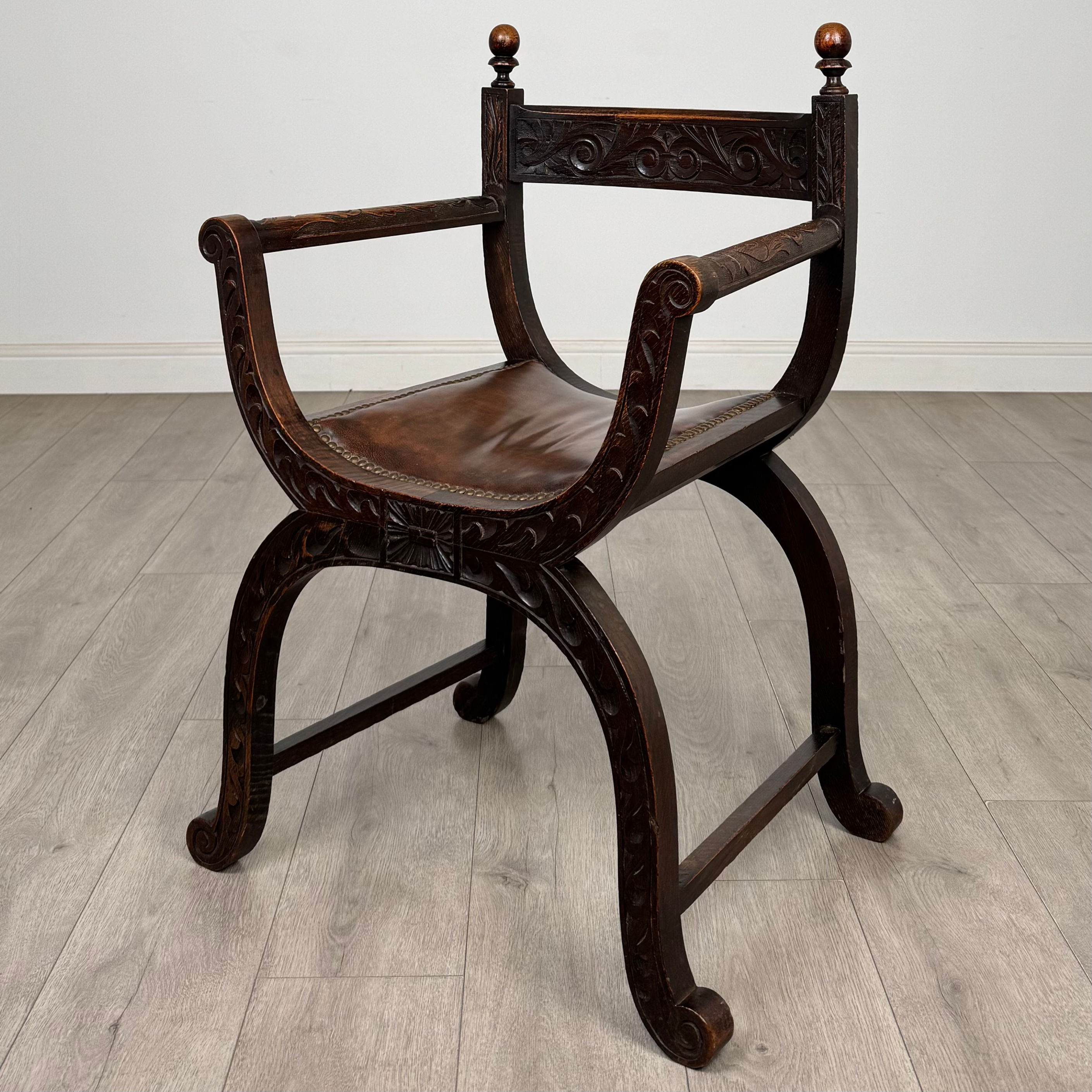 Antique 19th Century Victorian Savonarola Chair In Oak  ( AF-5683 )