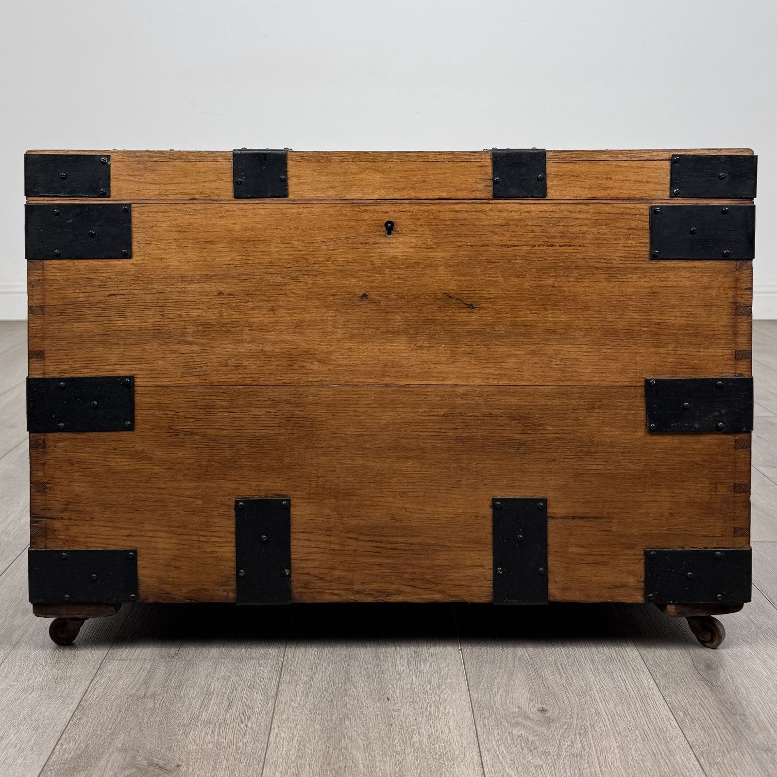 Antique Victorian Metal Bound Oak Chest | On Castors | AF-6617