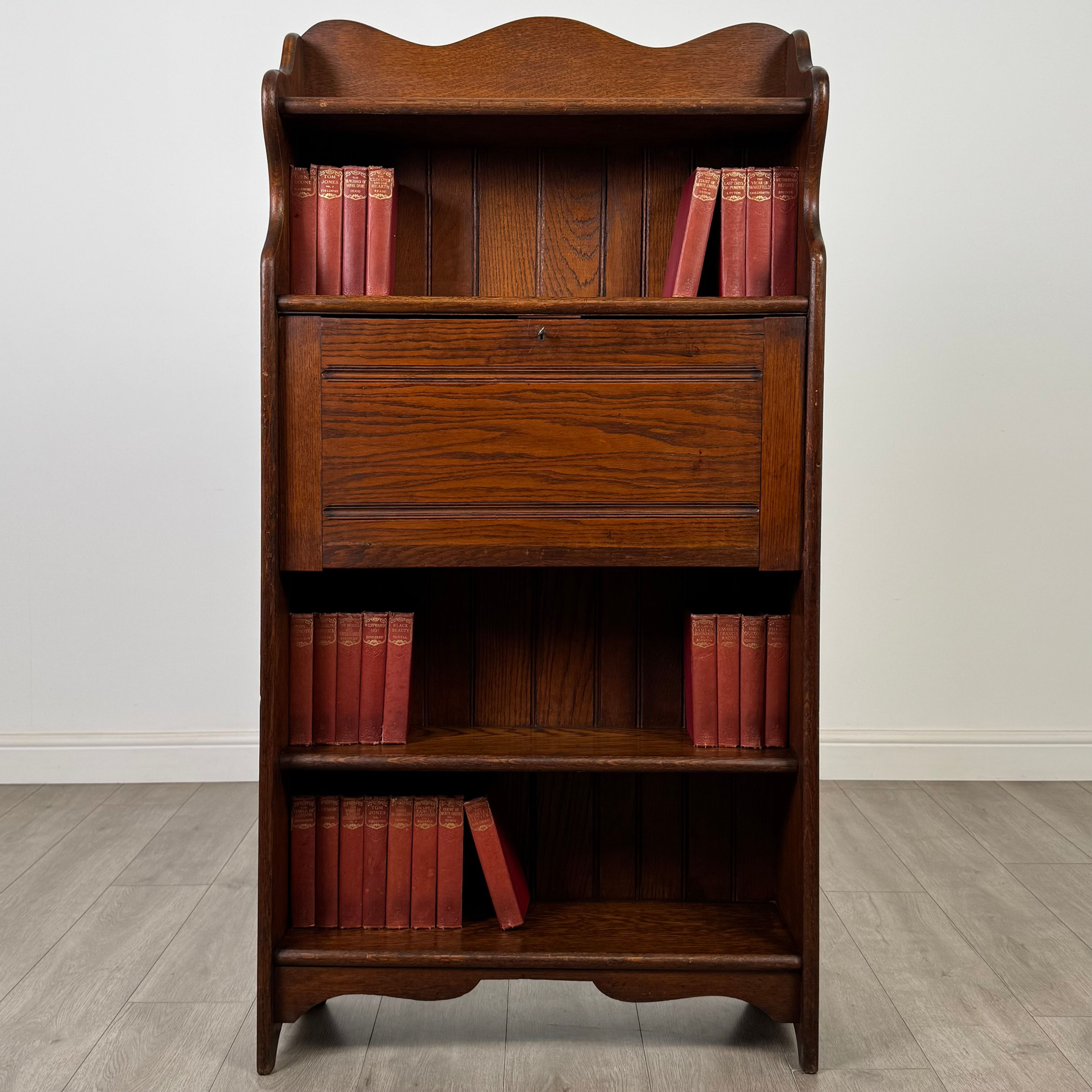 Antique 20th Century Narrow Edwardian Bureau In Oak ( AF-5604 )