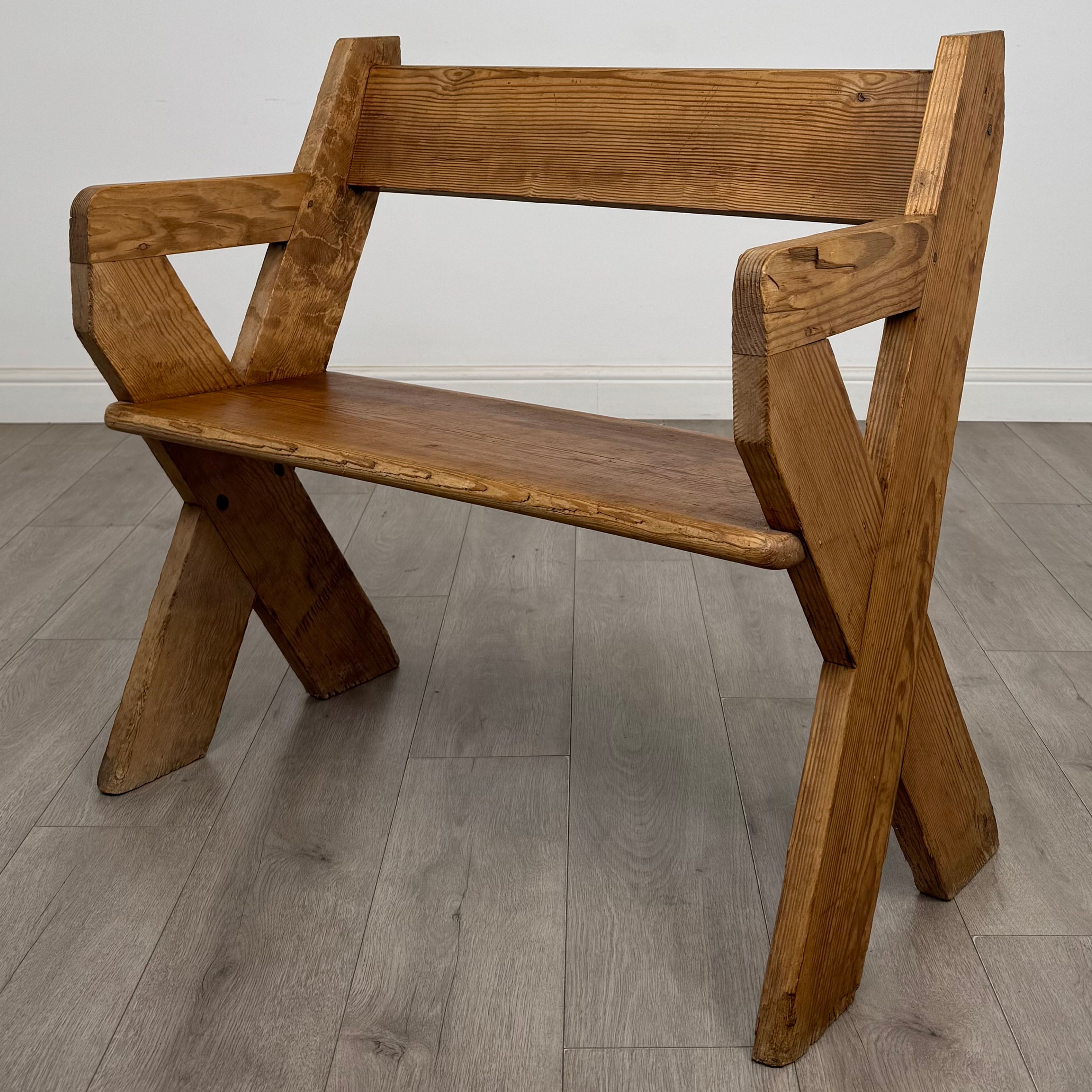 Antique 19th Century Victorian Bench In Pitch Pine  ( AF-5673 )