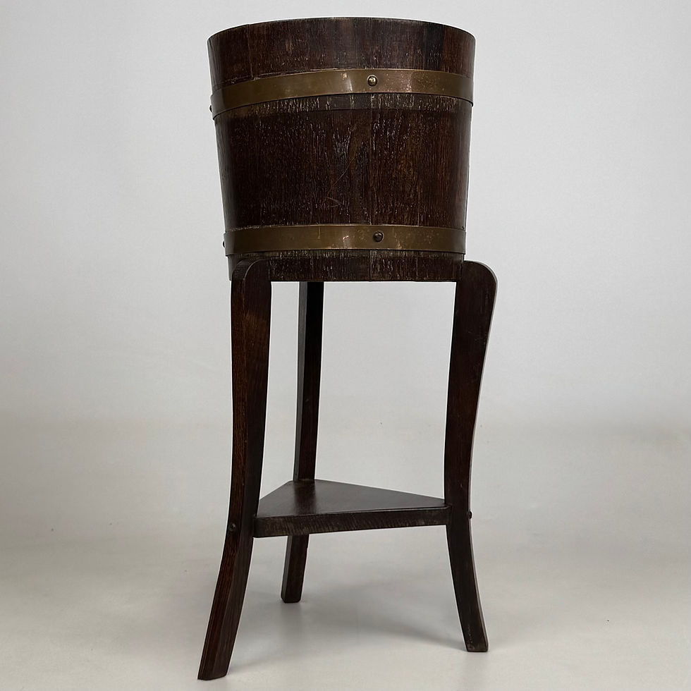Thumbnail: Antique 20th Century Small Barrel Plant Stand In Oak ( AF-5644 )