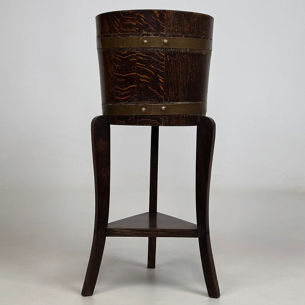Thumbnail: Antique 20th Century Small Barrel Plant Stand In Oak ( AF-5644 )
