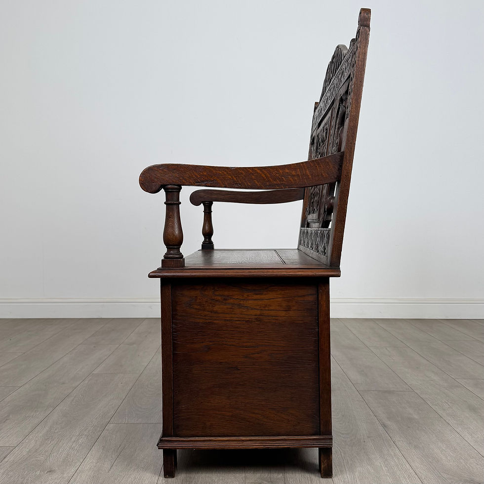 Thumbnail: Antique 19th Century Victorian Carved Oak Settle ( AF-5300 )