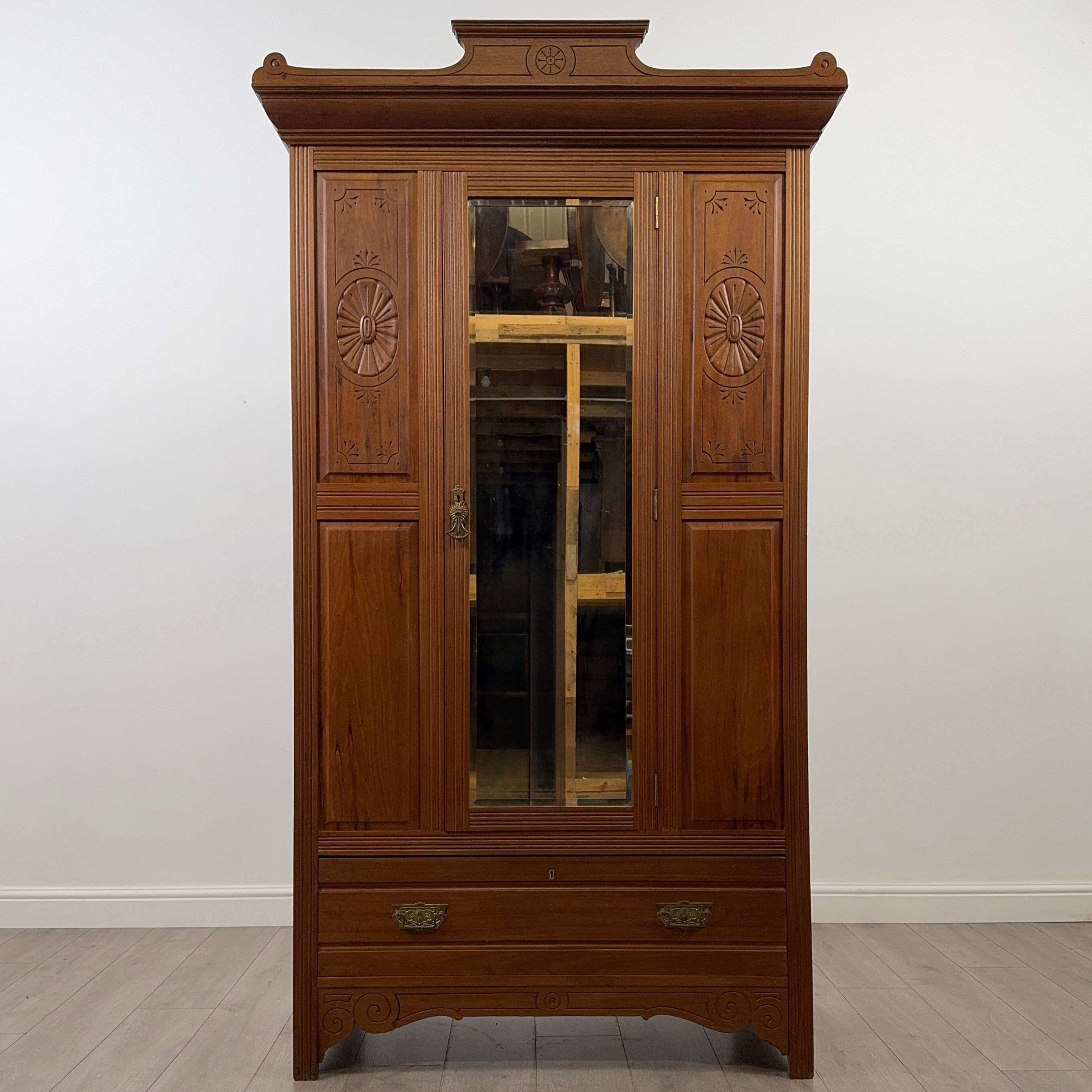 Antique 20th Century Edwardian Wardrobe In Walnut ( AF-6236 )