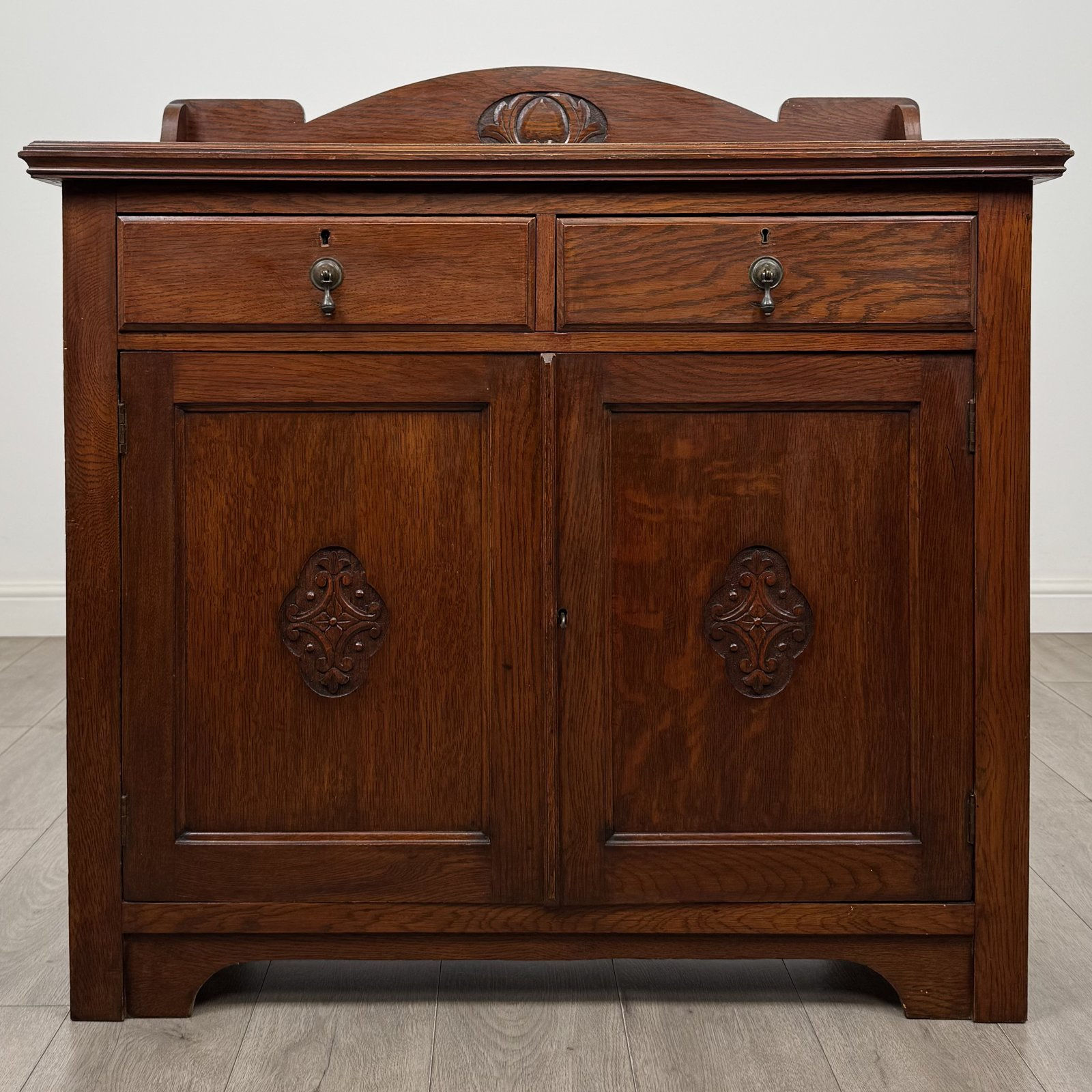 Antique Edwardian Oak Cupboard | Raised Gallery | AF-6487