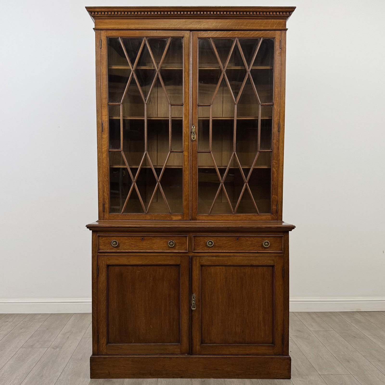 Antique Victorian Golden Oak Bookcase | Dentil Cornice | AF-6495