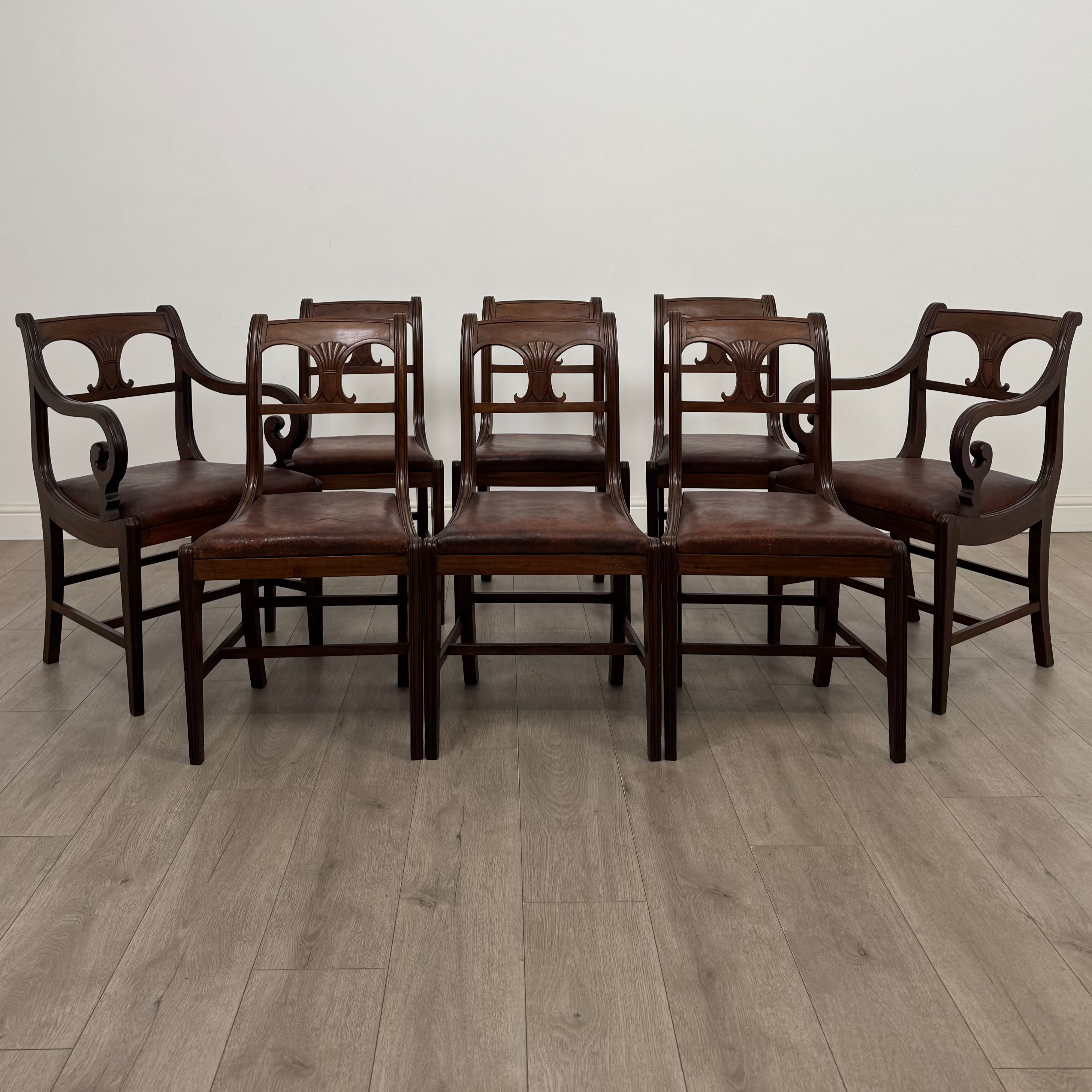 Antique 19th Century Victorian Set Of 8 Mahogany Dining Chairs ( AF-5371 )