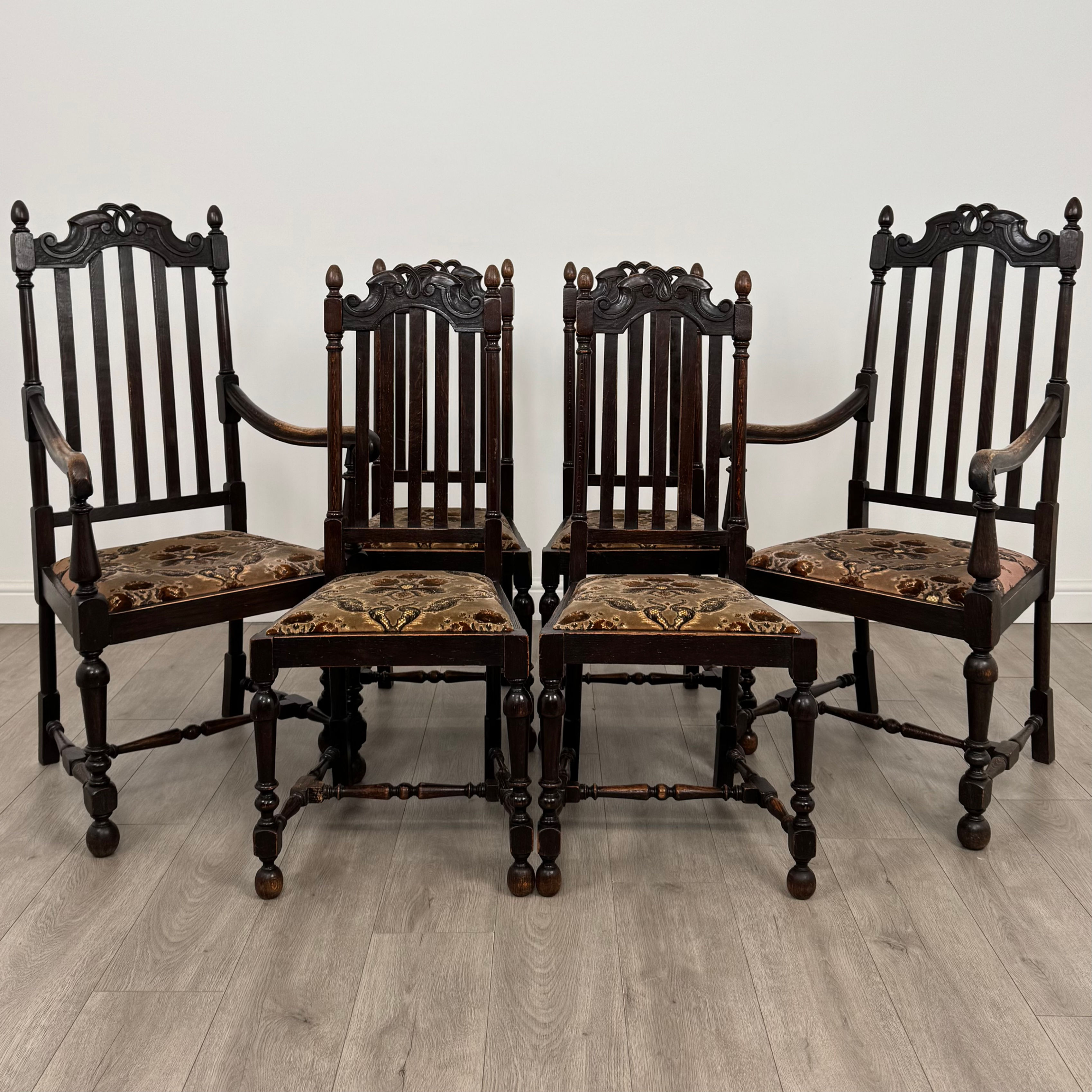 Antique 20th Century Good Quality Set Of 6 Oak Dining Chairs ( REF AF-4965 )