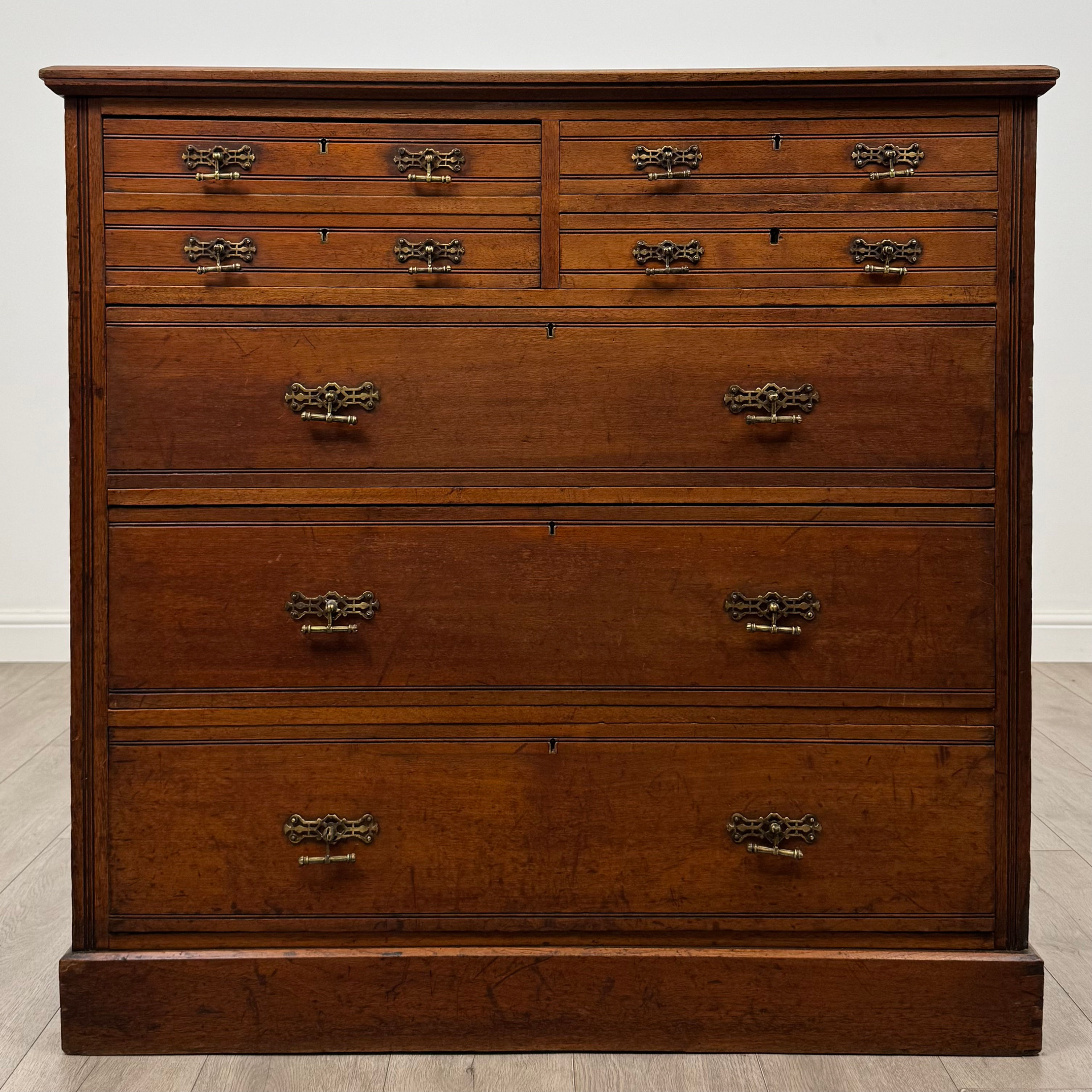 Antique 20th Century Walnut Chest Of Drawers By Jas Shoolbred ( AF-6290 )