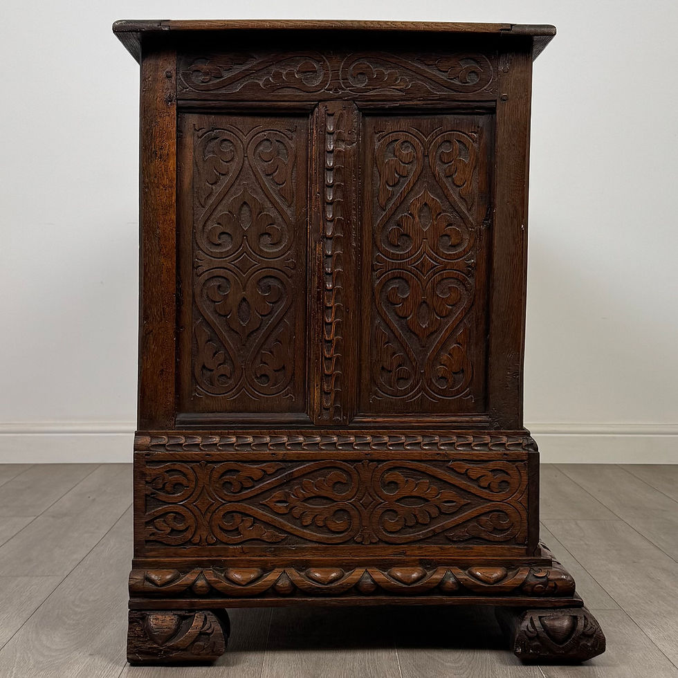 Thumbnail: Antique 18th Century Heavily Carved Oak Georgian Coffer ( AF-5613 )