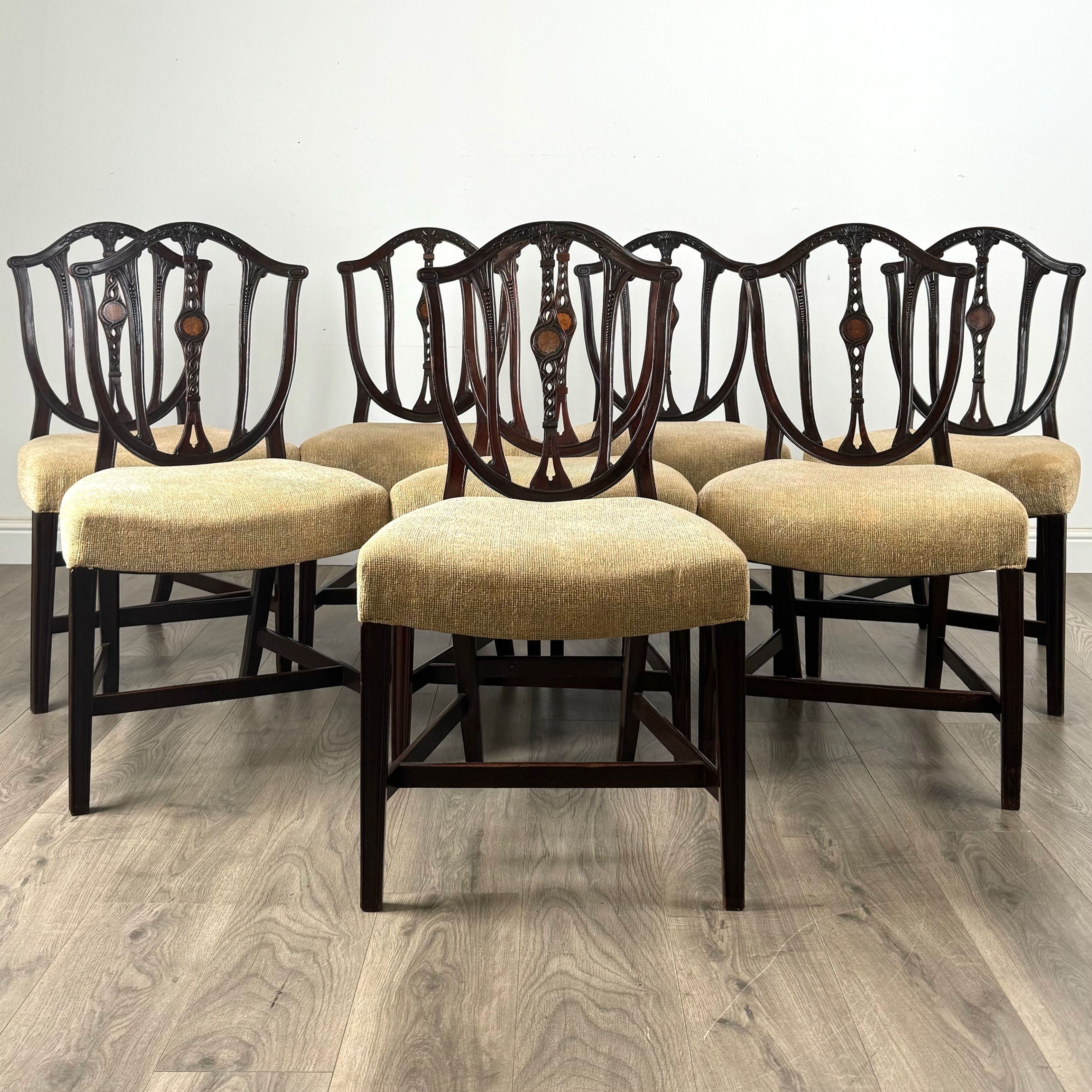 Antique 18th Century Set Of 8 Hepplewhite Style Dining Chairs ( REF AF-3443 )