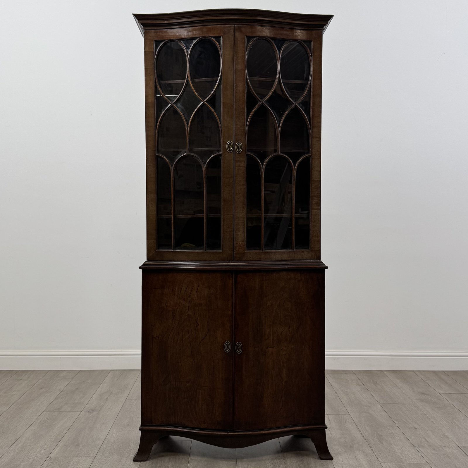 Antique Georgian Mahogany Bookcase | Serpentine With Astragal Glazing | AF-6654