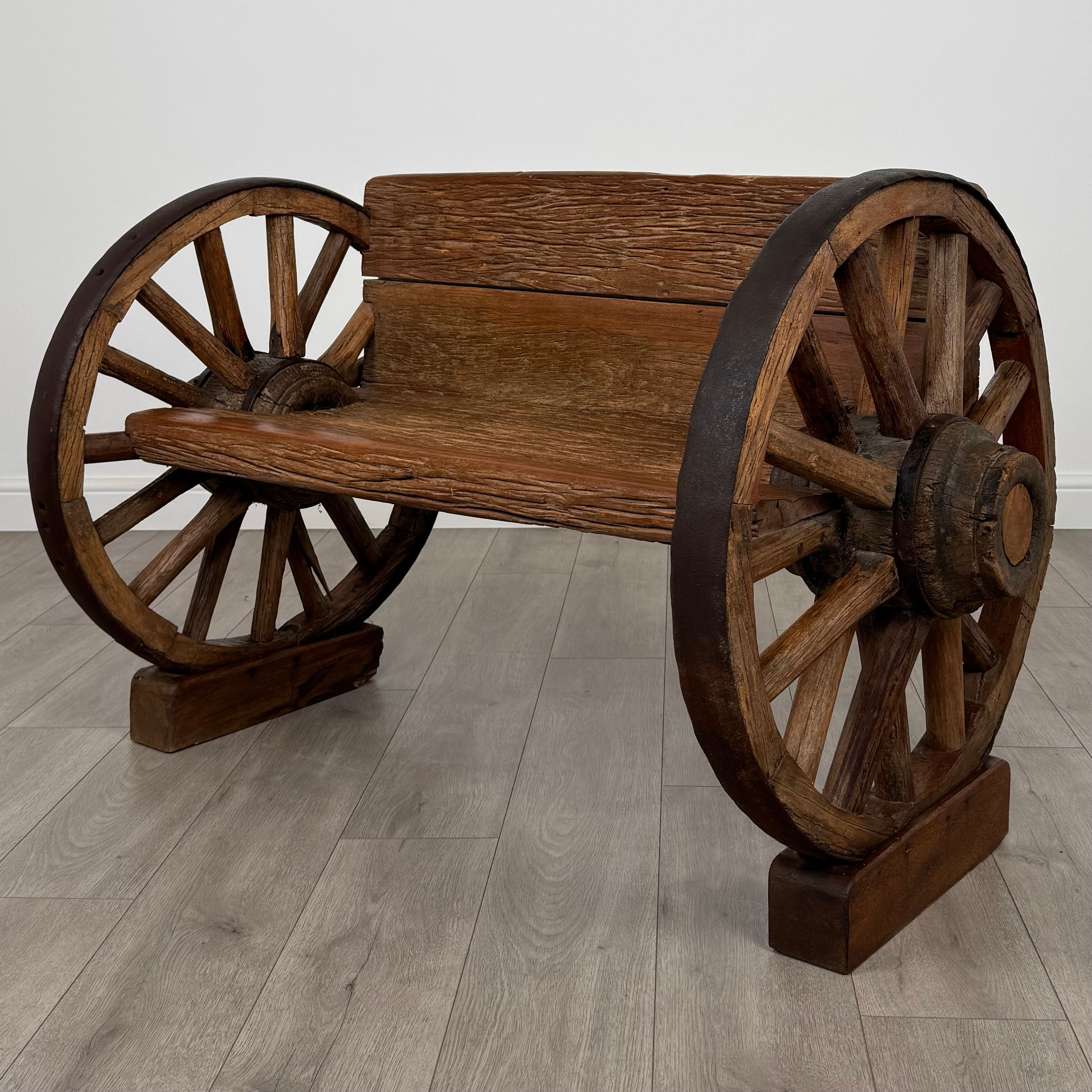 Vintage 20th Century Good Quality Fir Cartwheel Bench ( REF AF-4012 )