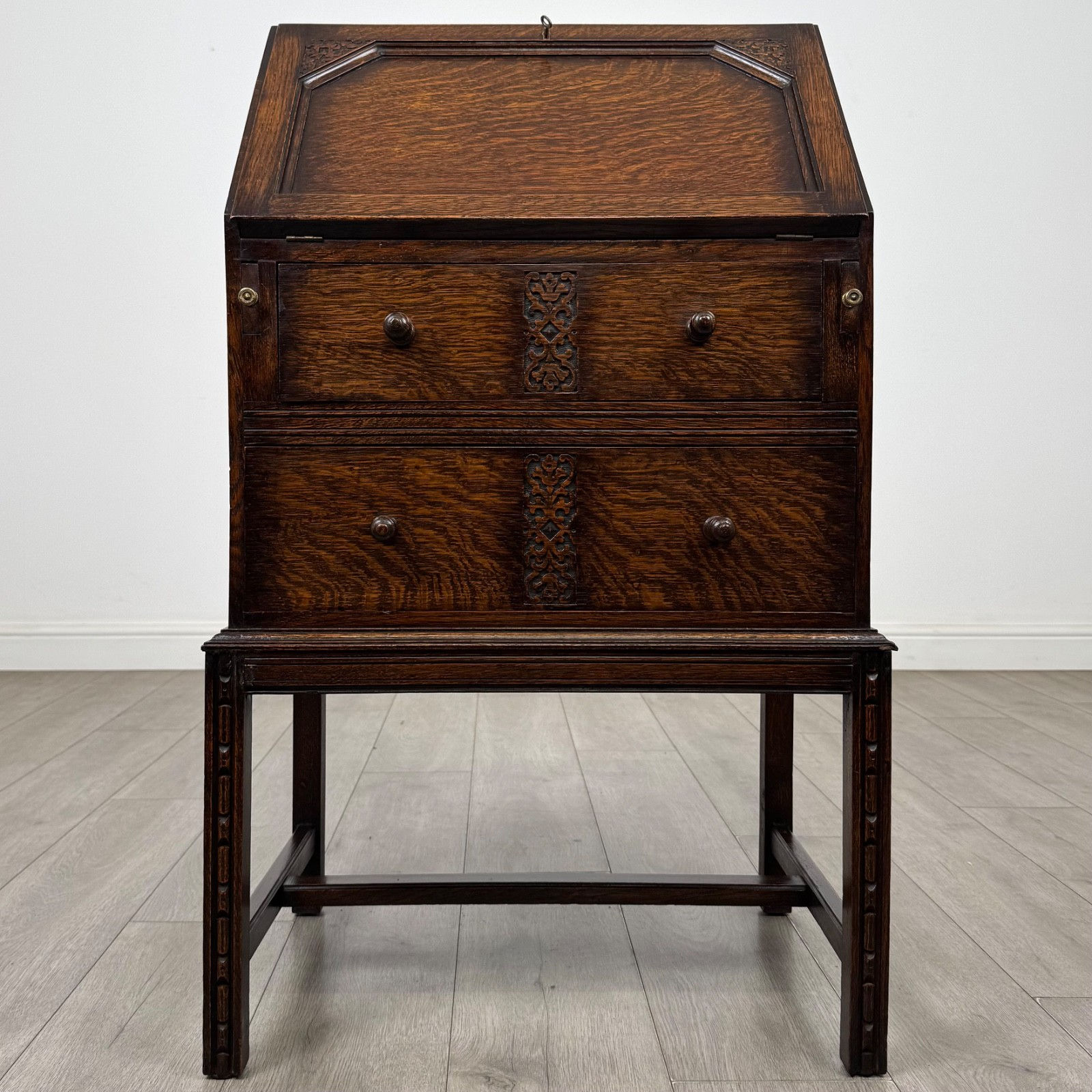 Antique Small Edwardian Oak Bureau | Fitted Writing Desk | AF-6509