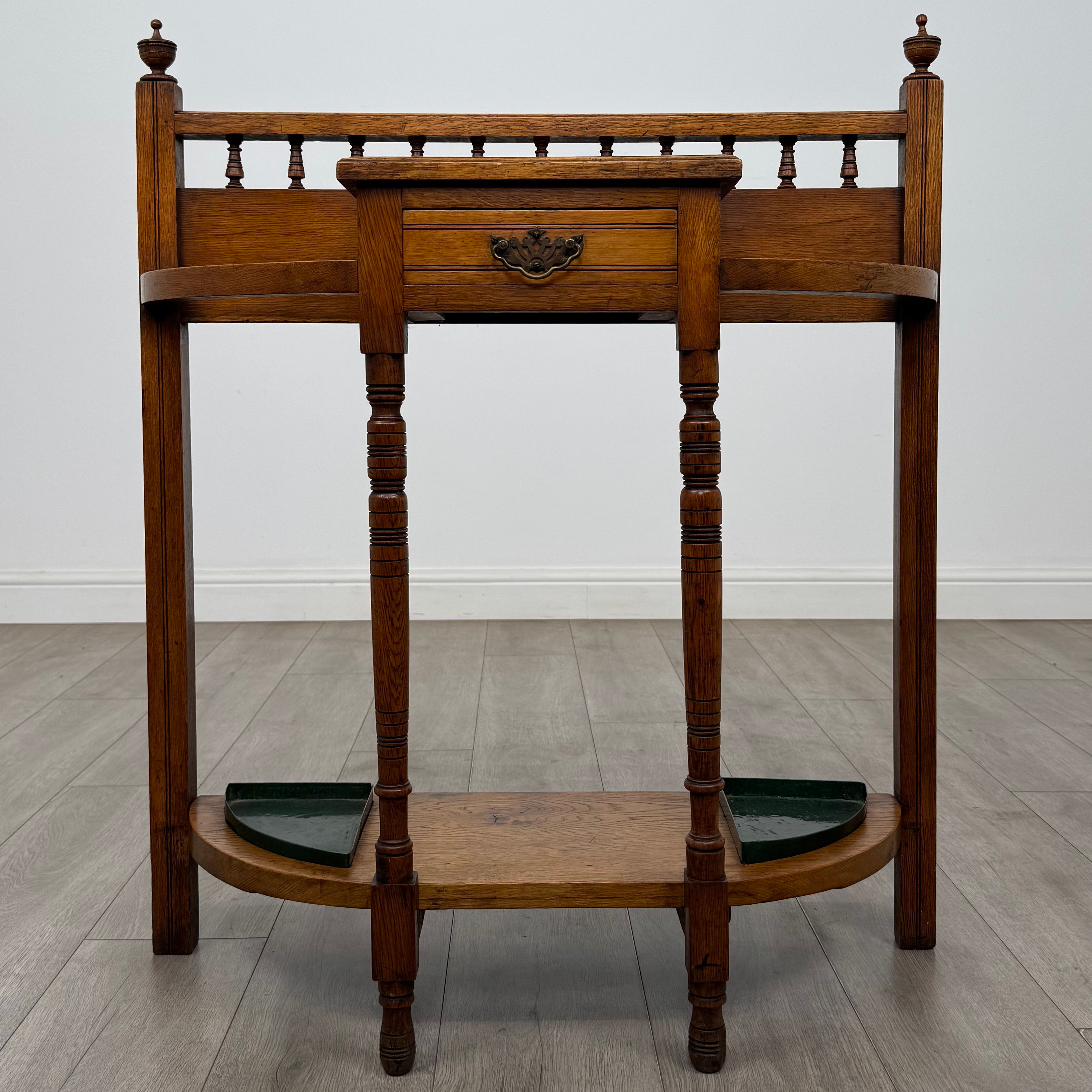 Antique 20th Century Edwardian Hall Stand In Golden Oak ( AF-5999 )