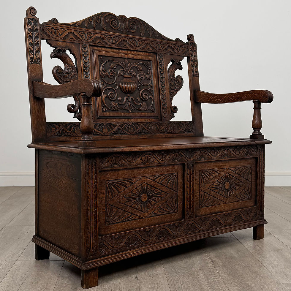 Thumbnail: Antique 19th Century Victorian Carved Oak Settle ( AF-5300 )