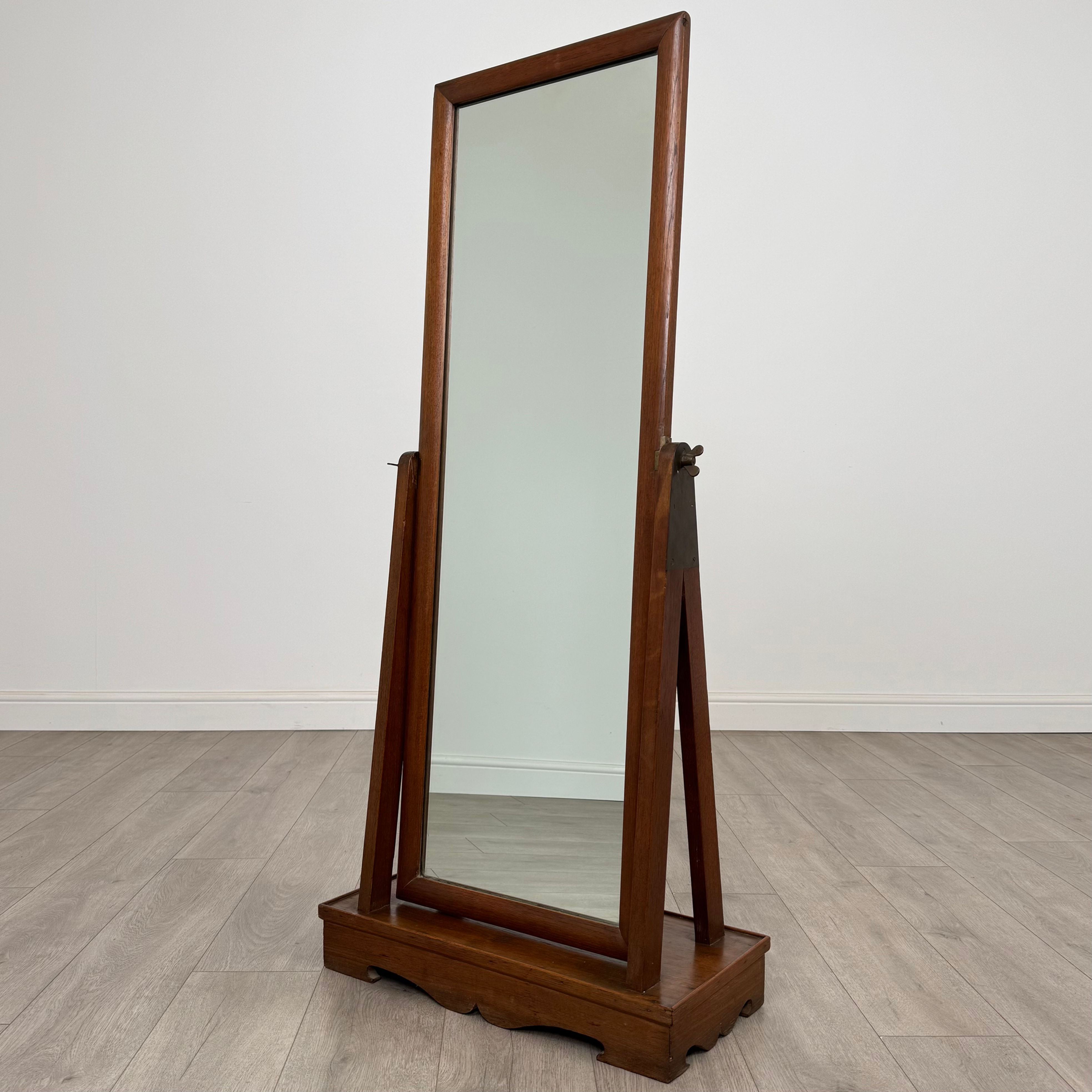 Antique 20th Century Good Quality Cheval Mirror In Oak ( REF AF-5019 )