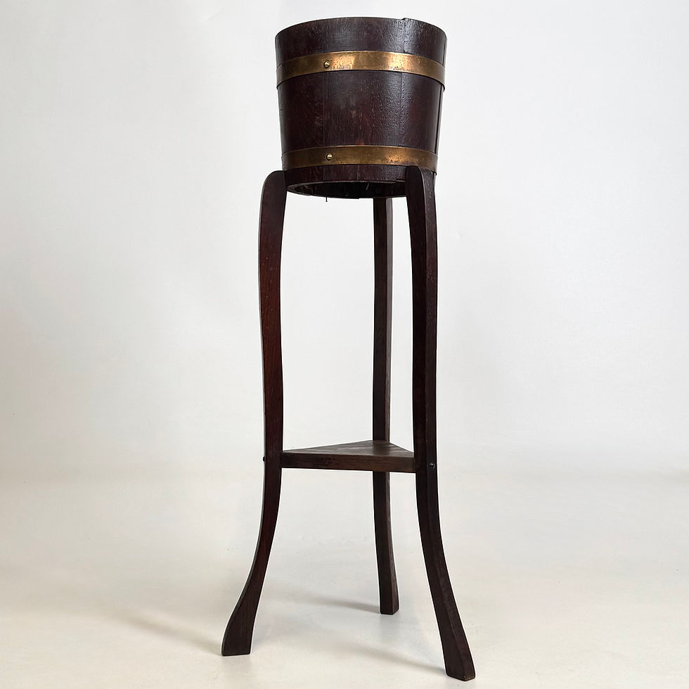Thumbnail: Antique 20th Century Brass Bound Barrel Plant Stand In Oak ( AF-5633 )