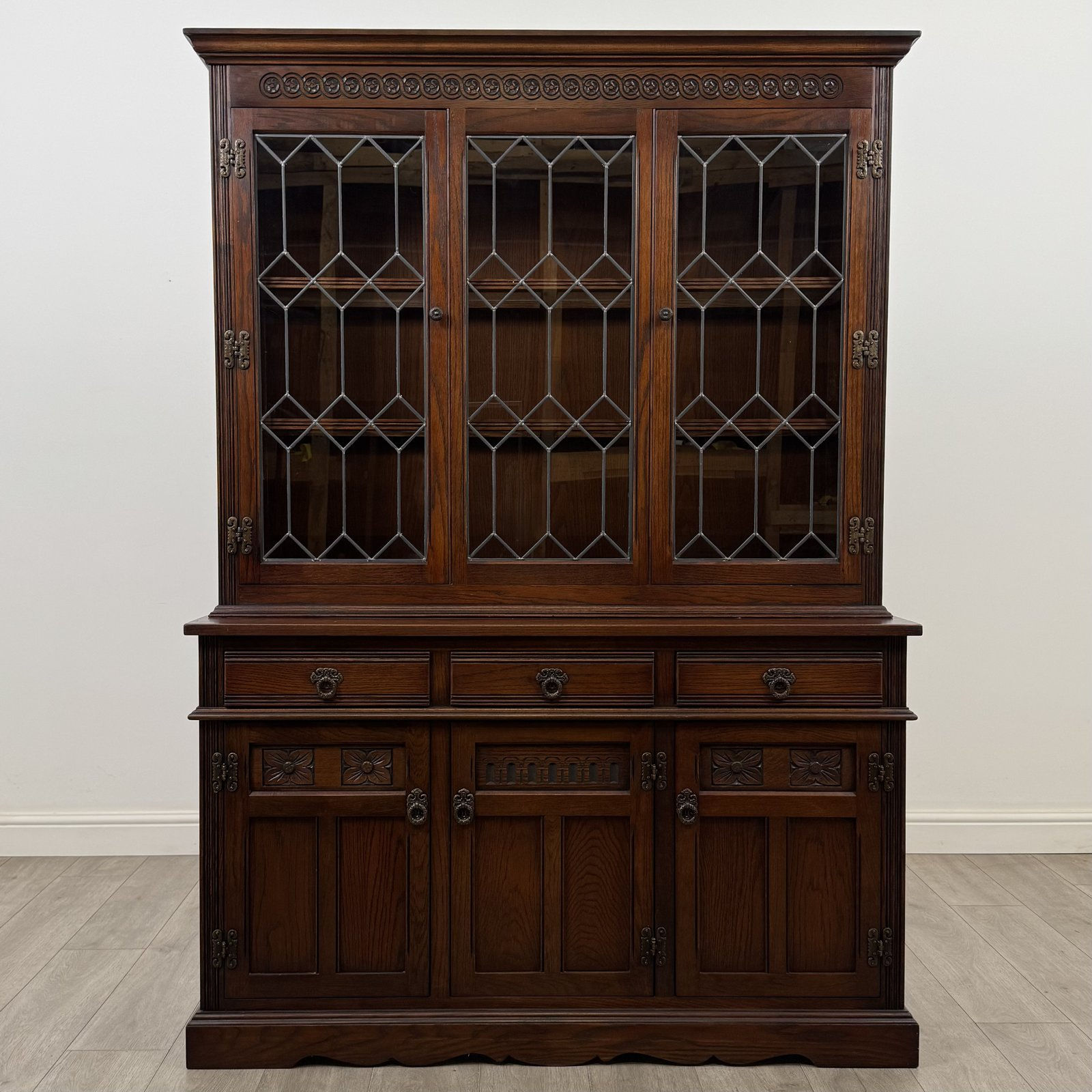 Antique Oak Display Cabinet | Brass Handles | AF-6499