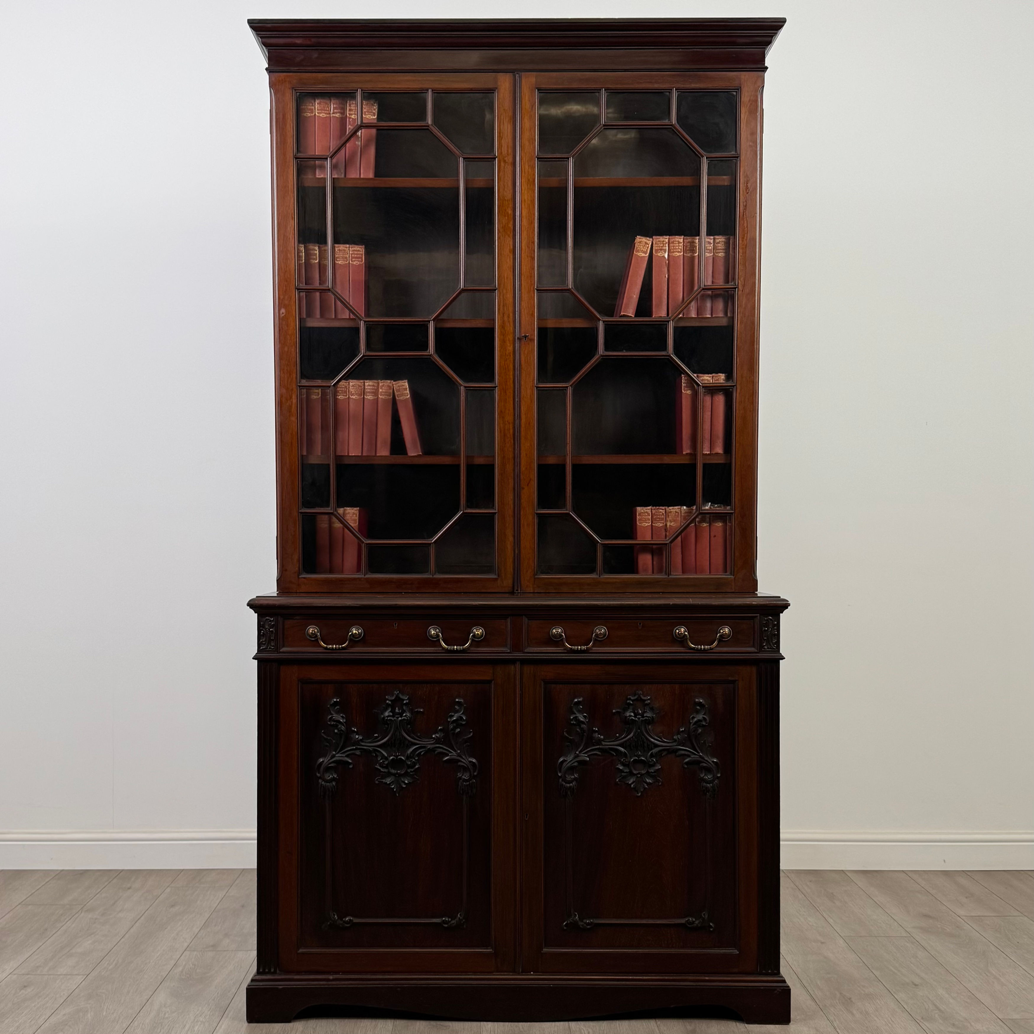 Antique 19th Century Glazed Bookcase In Mahogany ( AF-5448 )