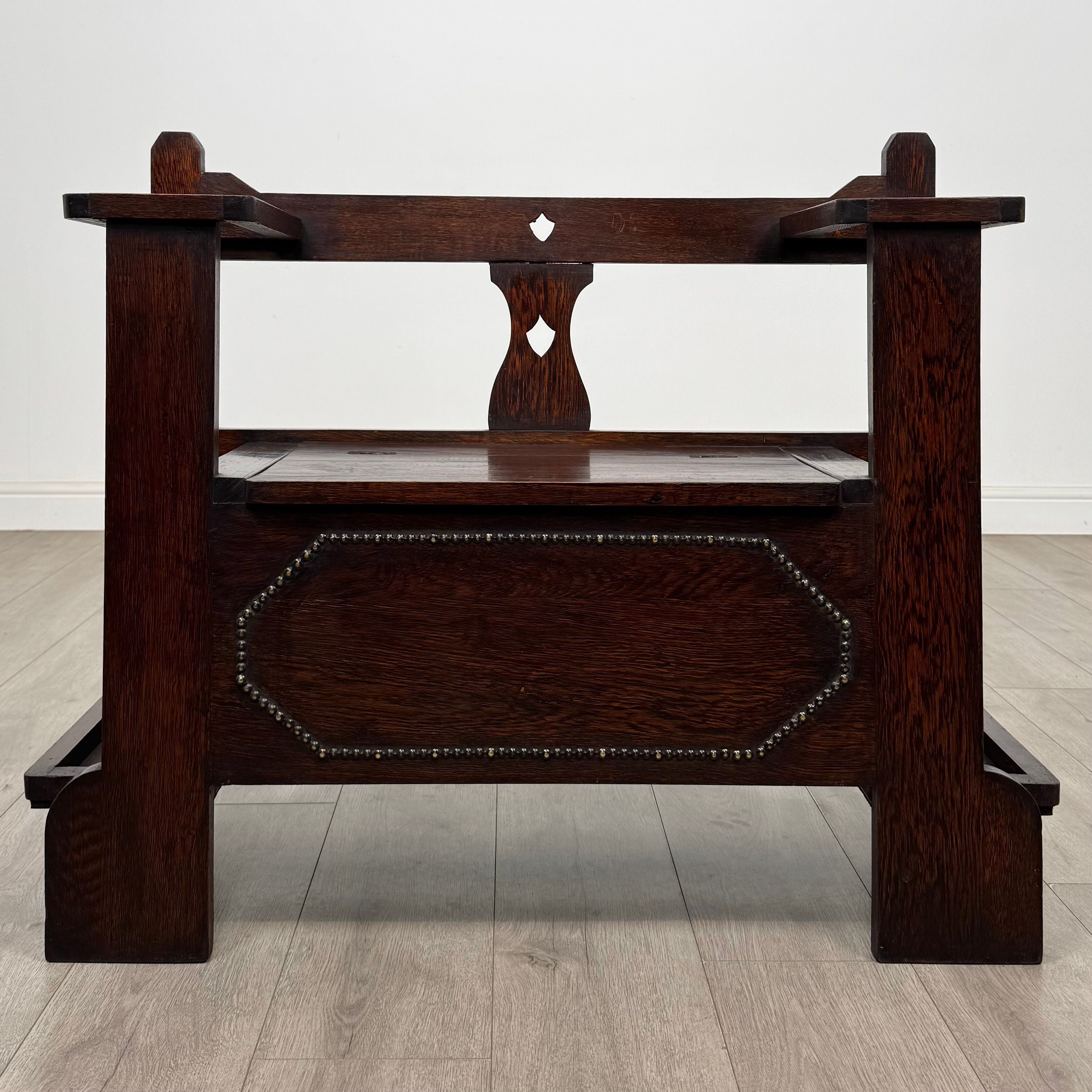 Antique 20th Century Edwardian Hall Seat In Oak ( AF-5504 )