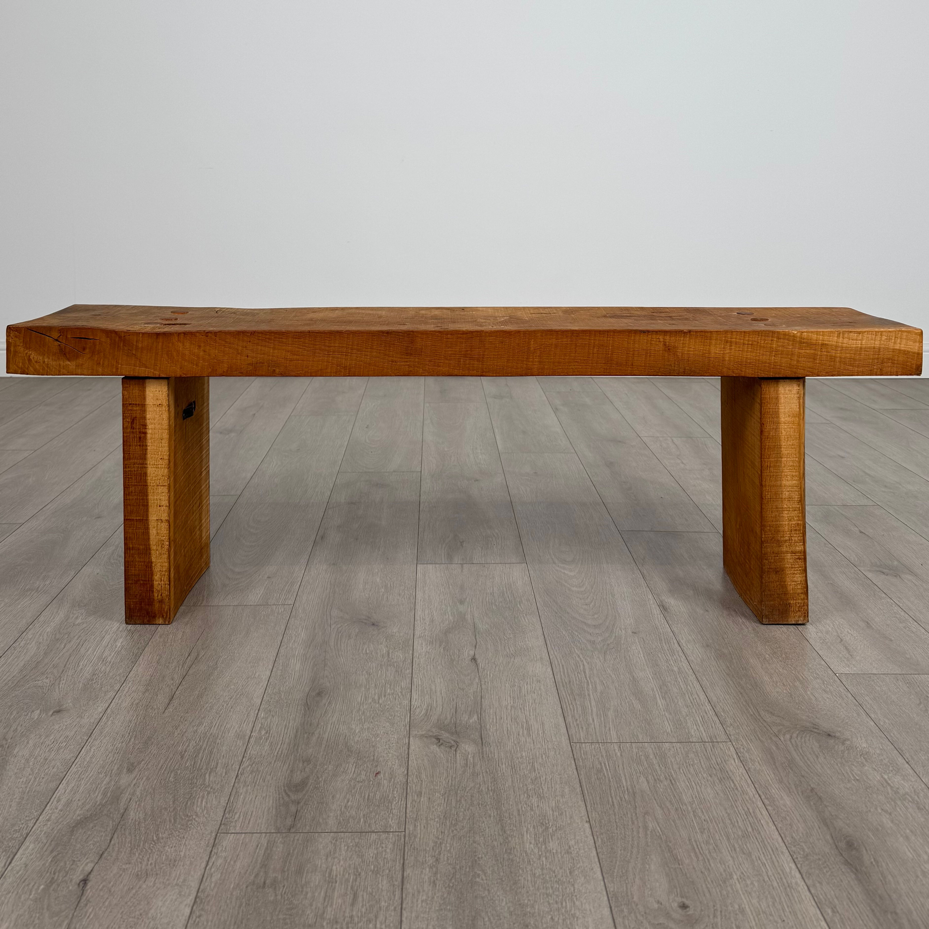 Vintage 20th Century Good Quality Golden Oak Bench ( REF AF-4906 )