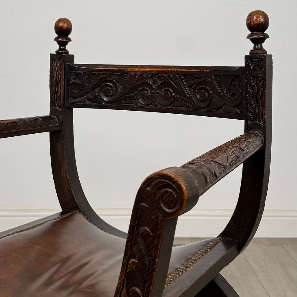 Thumbnail: Antique 19th Century Victorian Savonarola Chair In Oak  ( AF-5683 )