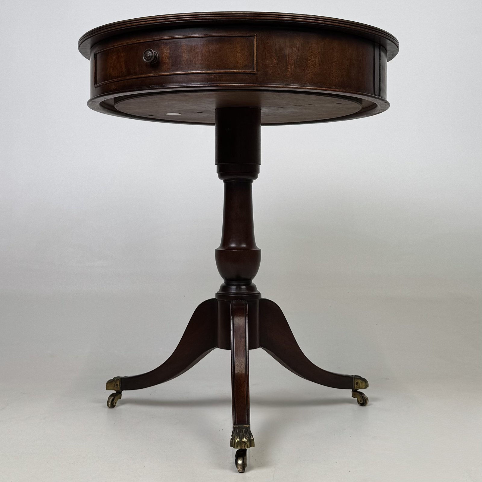 Antique Small Edwardian Mahogany Drum Table | Tripod Base On Castors | AF-6613