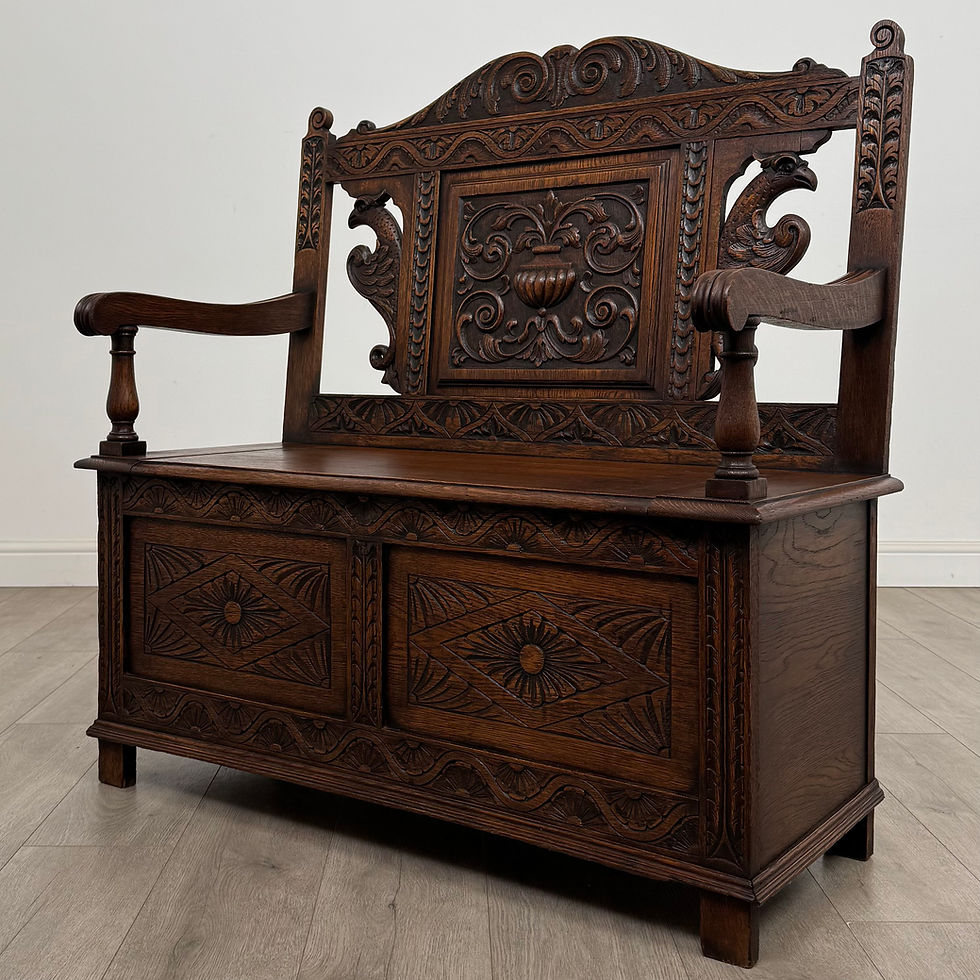 Thumbnail: Antique 19th Century Victorian Carved Oak Settle ( AF-5300 )