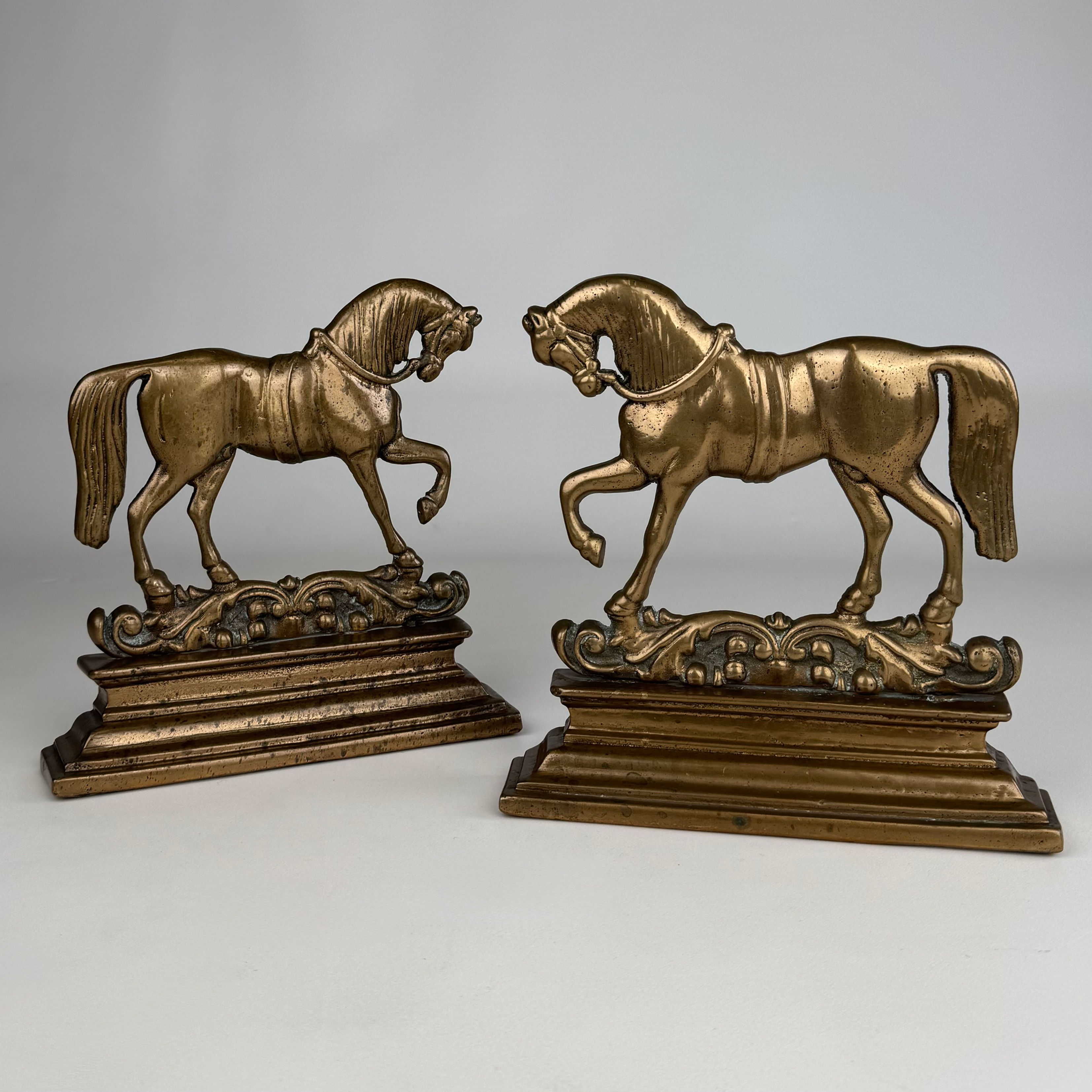 Antique 19th Century Pair Of Brass Horse Shaped Doorstops ( REF AF-4182 )